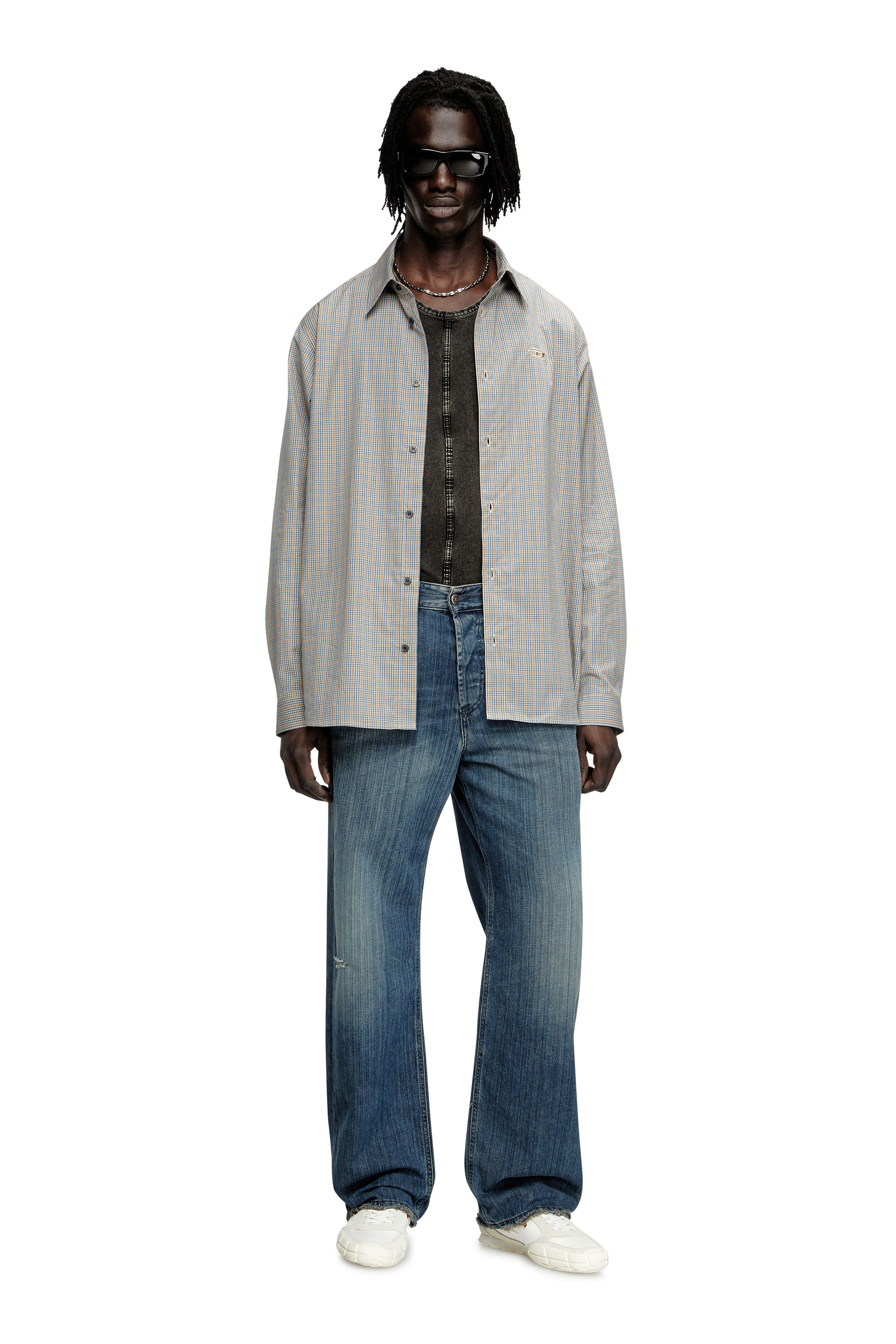 Diesel - S-SIMPLY-DLBV, Man's Checked shirt with Oval D embroidery in Brown/Grey - 1