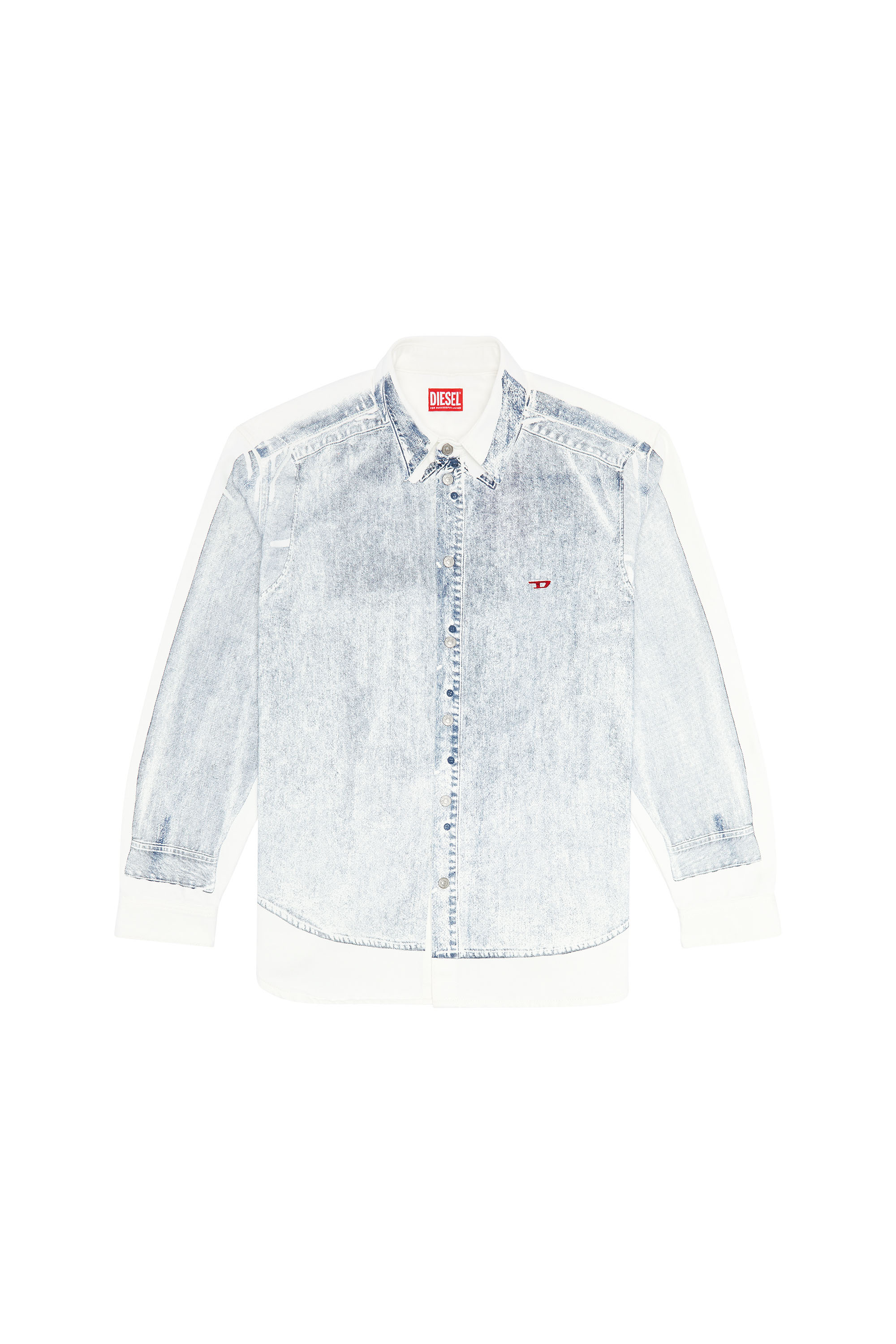 Diesel - D-SIMPLY-OVER-S, Man Denim shirt with trompe l'oeil print in Multicolor - Image 3