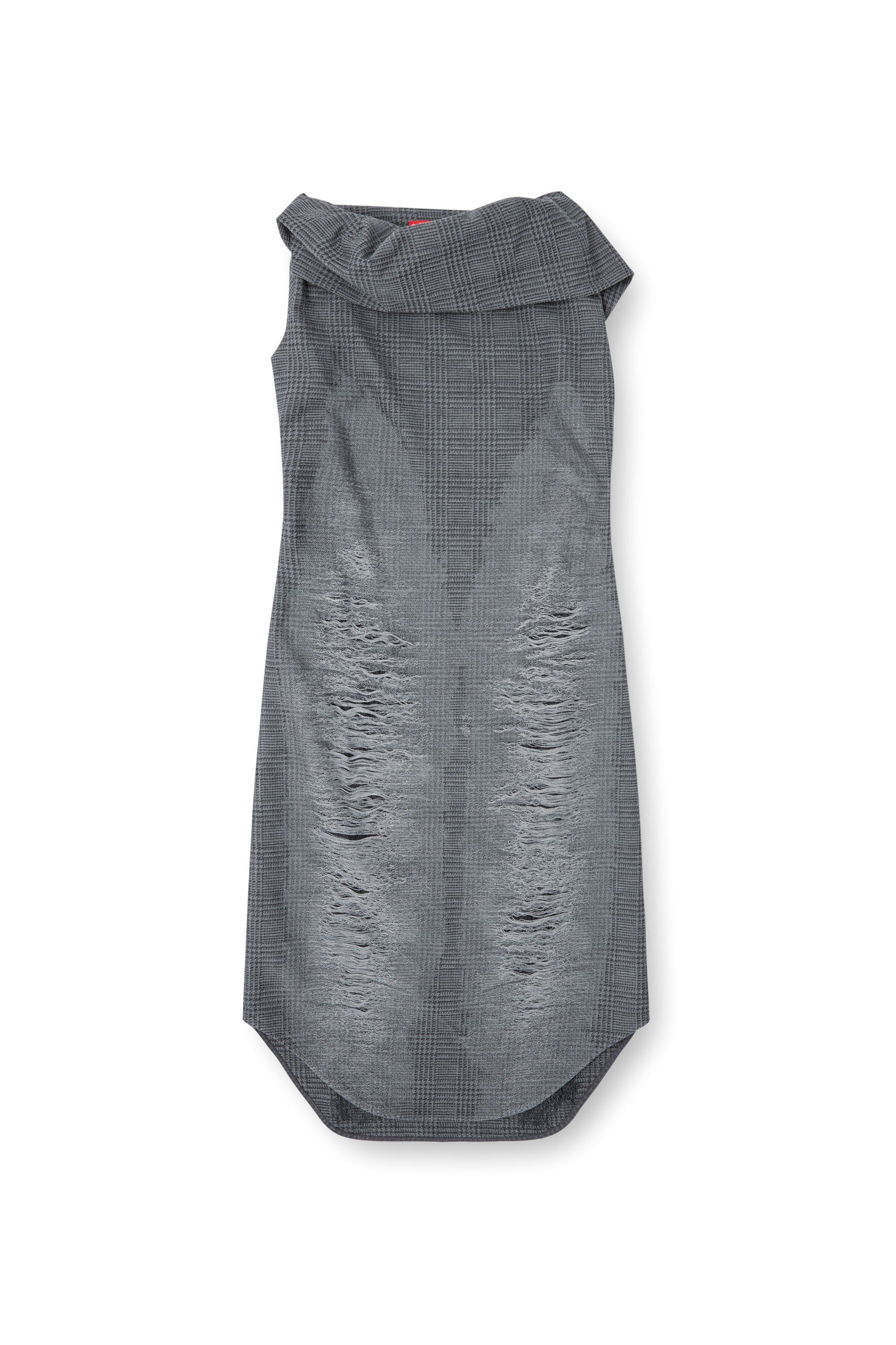 Diesel - D-MAUVE, Woman's Prince of Wales midi dress with distressing in Grey - 3