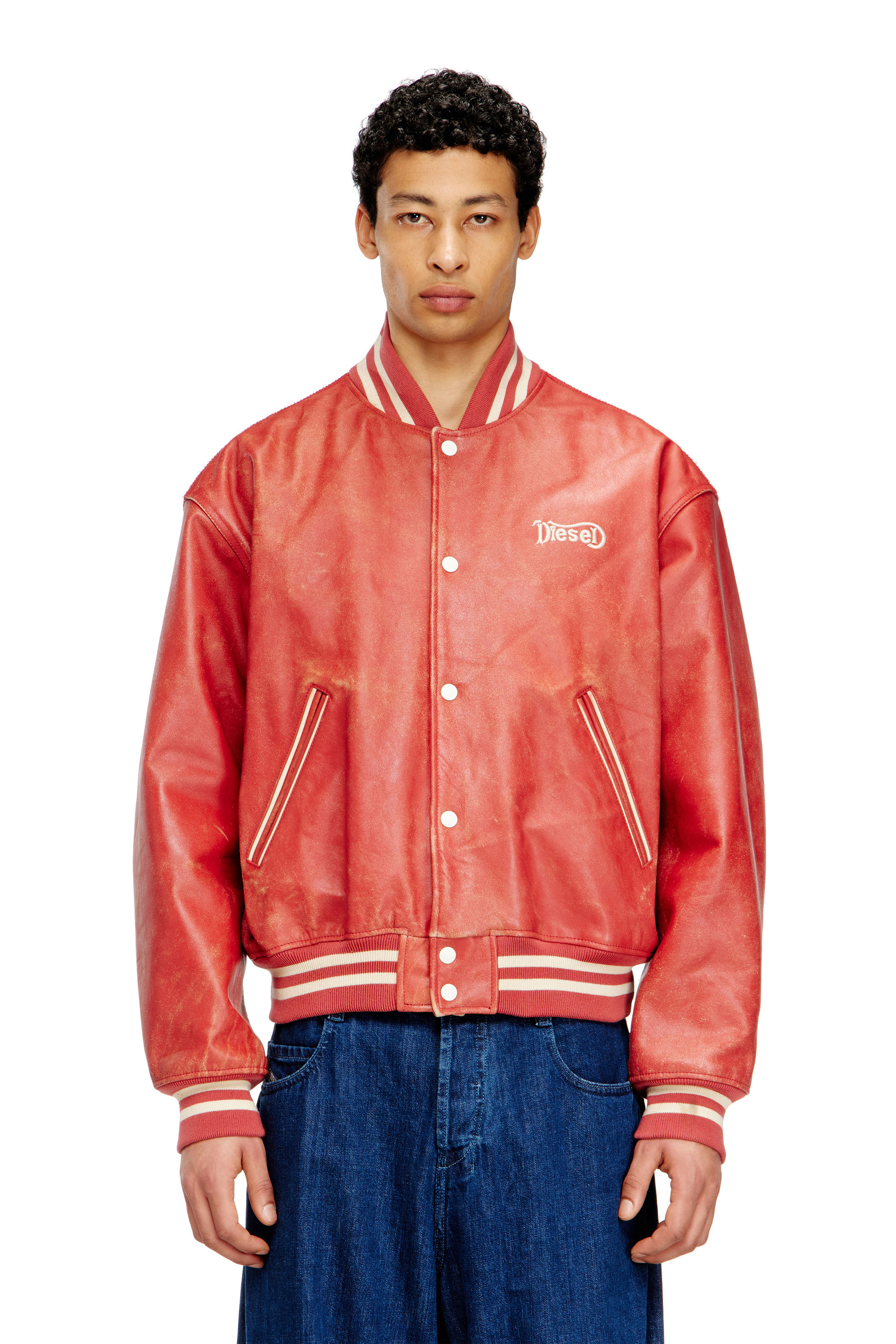 Diesel - L-DIFORDI-20TH, Unisex's Leather bomber jacket with Diesel logo in Red - 3