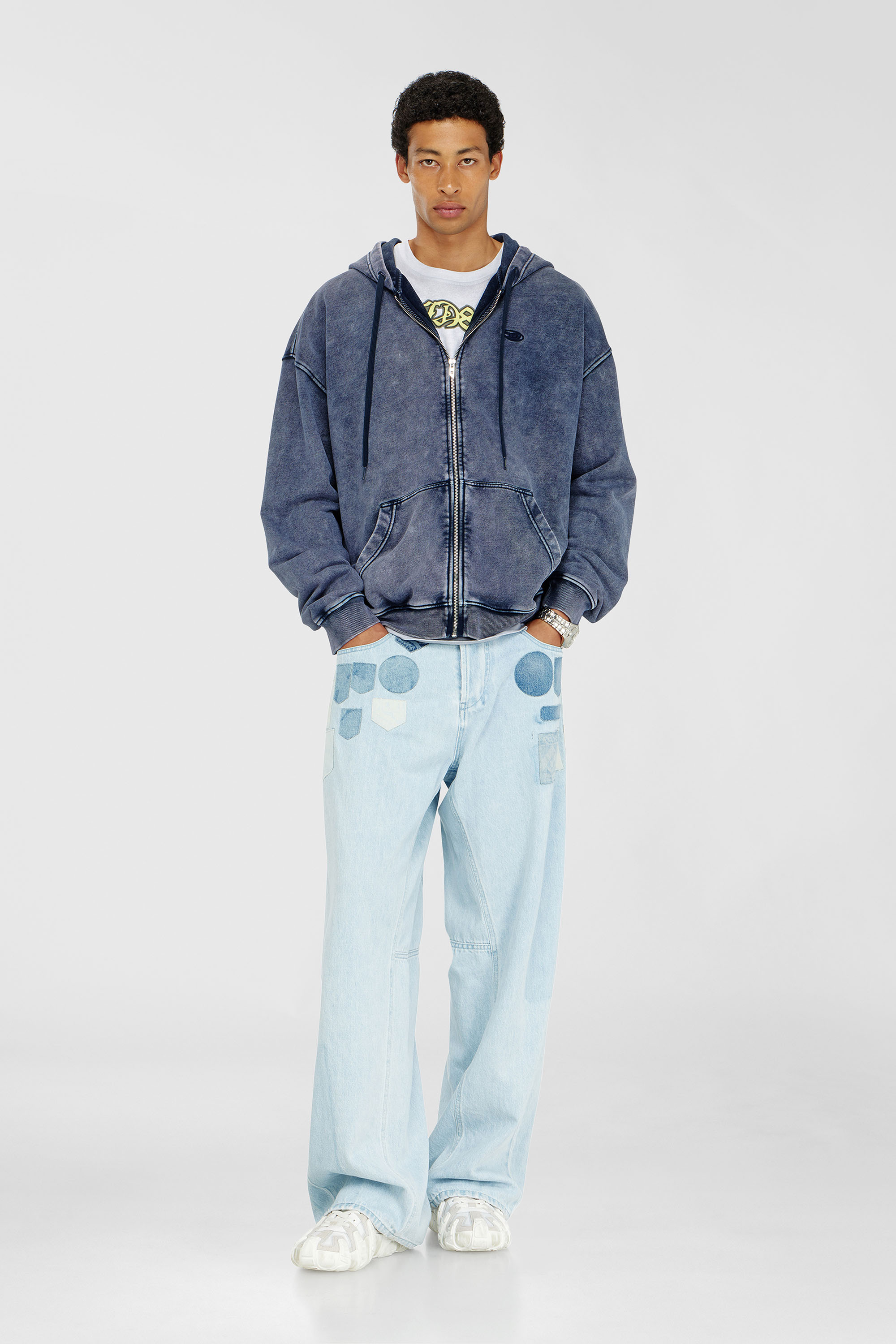 Diesel - S-BOXT-HOOD-ZIP-DEN, Man's Zip-up hoodie in treated cotton fleece in Blue - 2