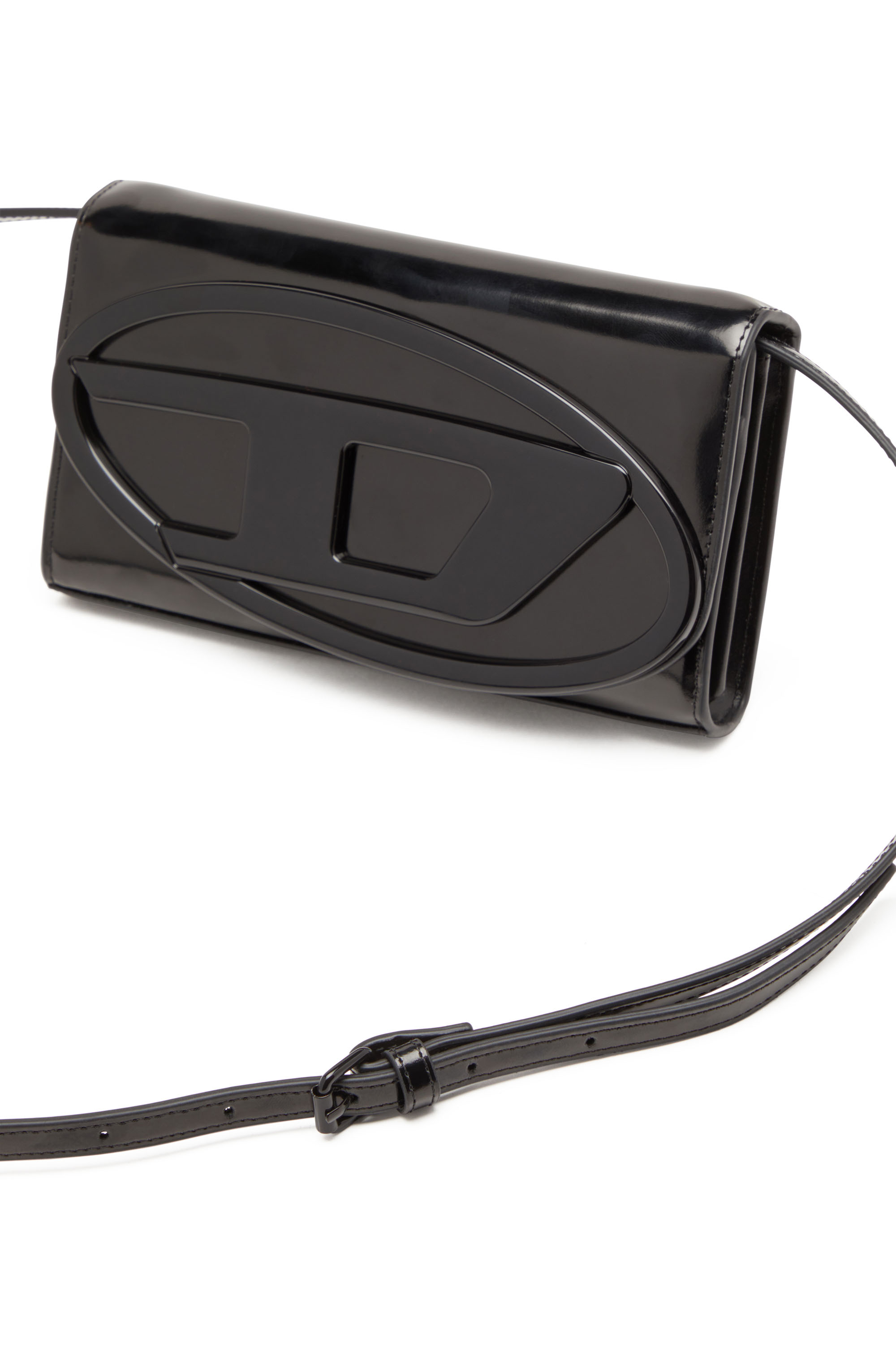 Diesel - 1DR WALLET STRAP, Woman Wallet bag in mirrored leather in Black - Image 5
