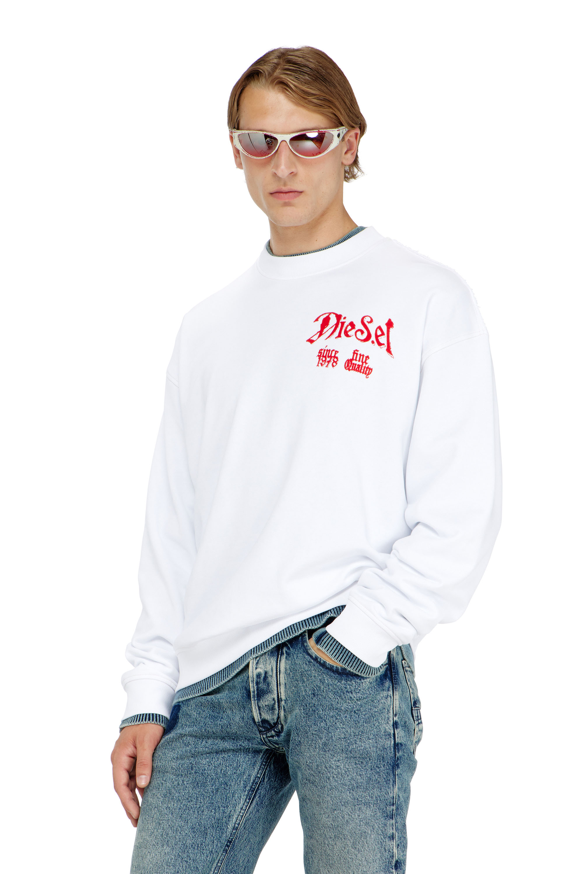 Diesel - S-BOXT-AA2, Man's Cotton sweatshirt with flocked graphics in White - 1