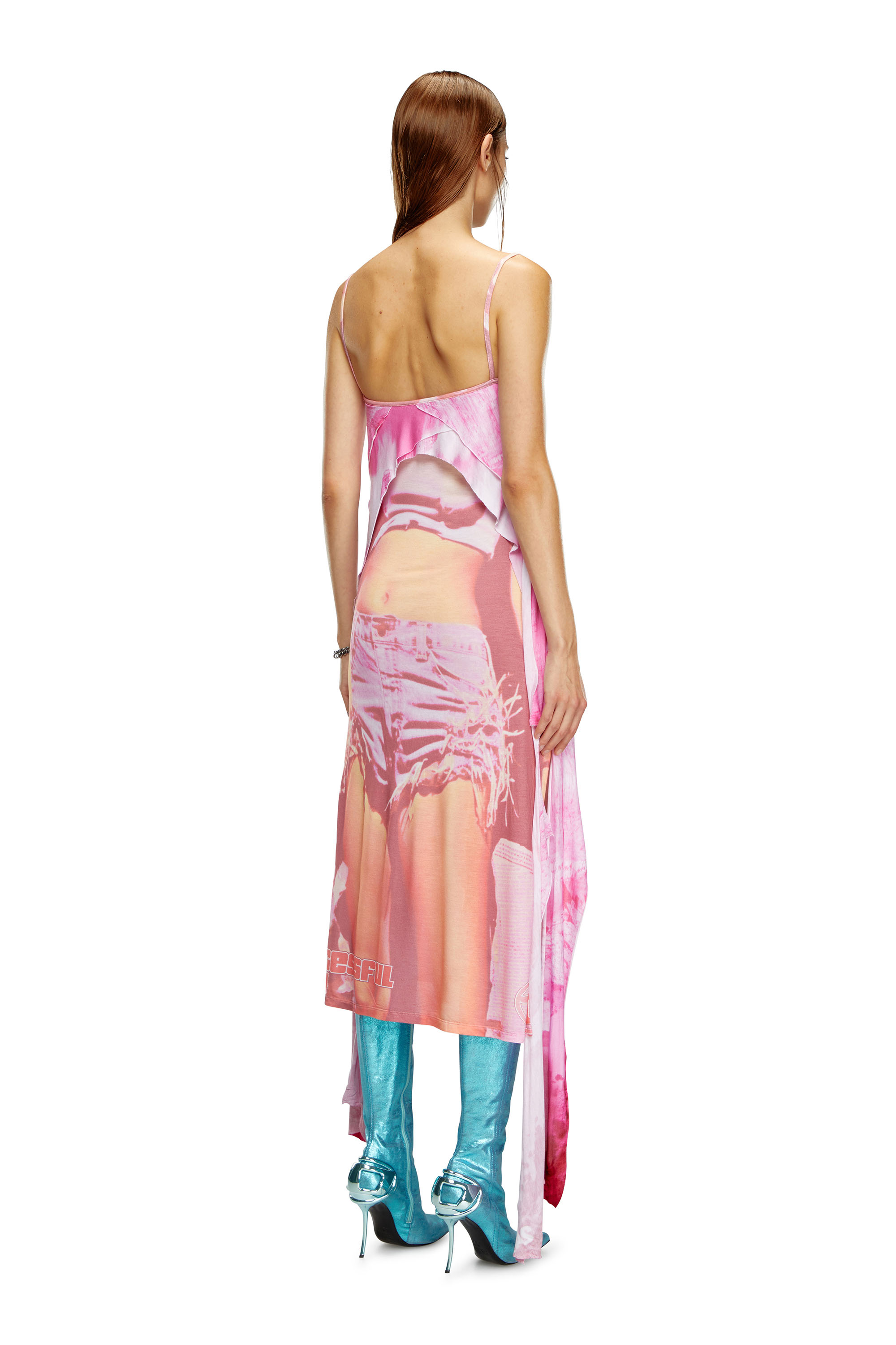 Diesel - D-MALORY-LONG, Woman Midi dress with asymmetric overlay in Pink - Image 3
