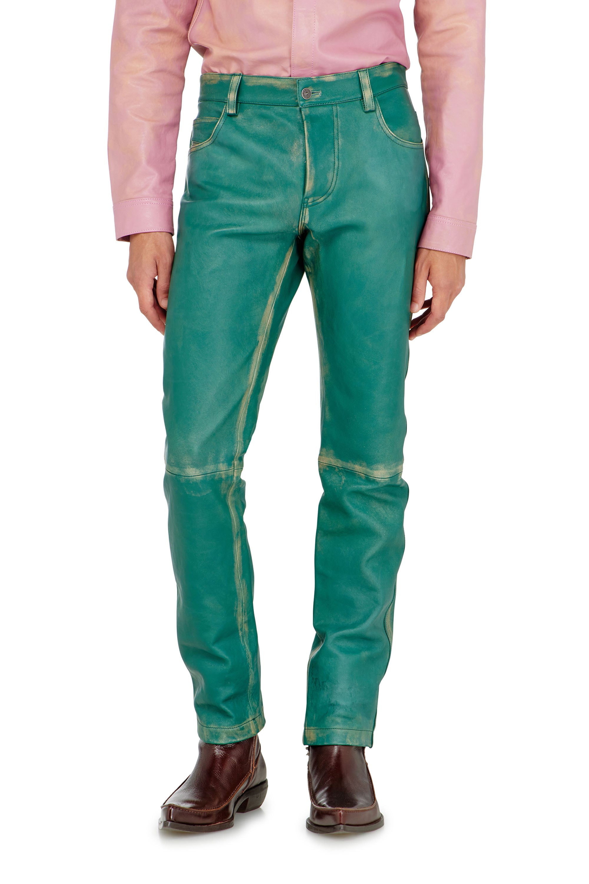 Diesel - P-OCKET, Man's Pants in treated leather in Green - 2