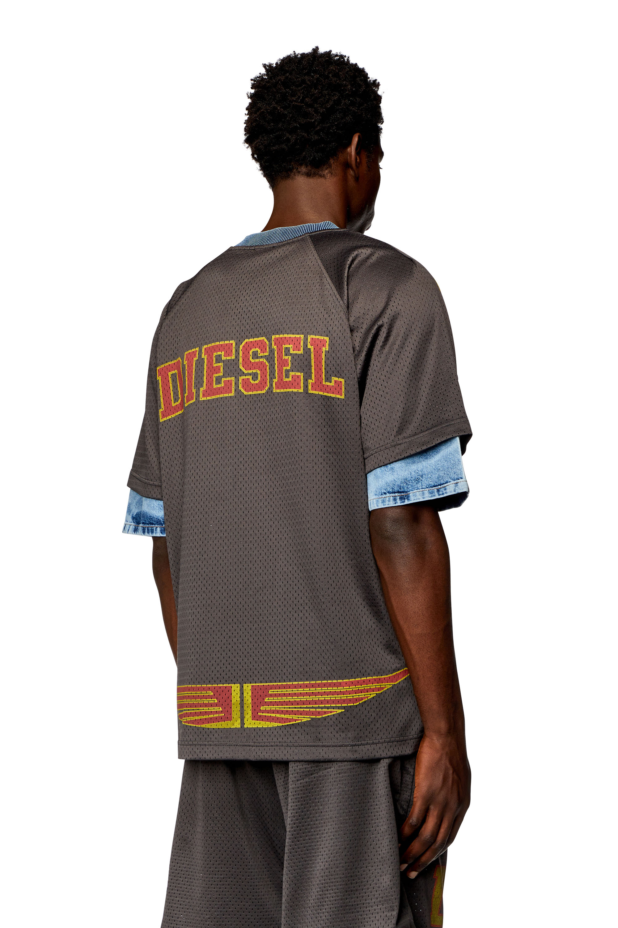 Diesel - T-VOXT, Man Layered polo shirt in mesh and jersey in Grey - Image 4