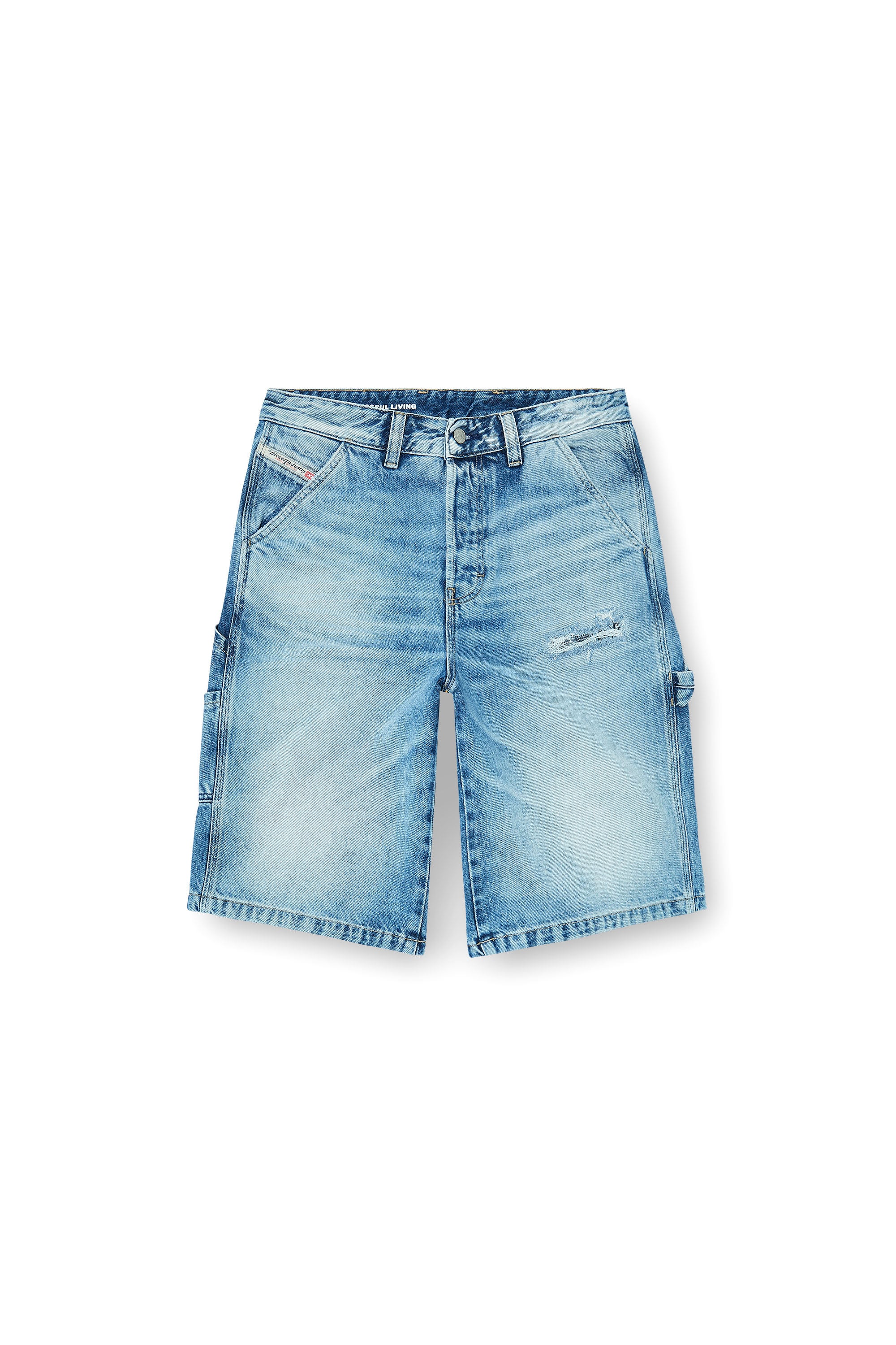 Diesel - D-LIVERY-W-SHORT, Man's Relaxed shorts in fluid denim with abrasions in Light Blue - 3