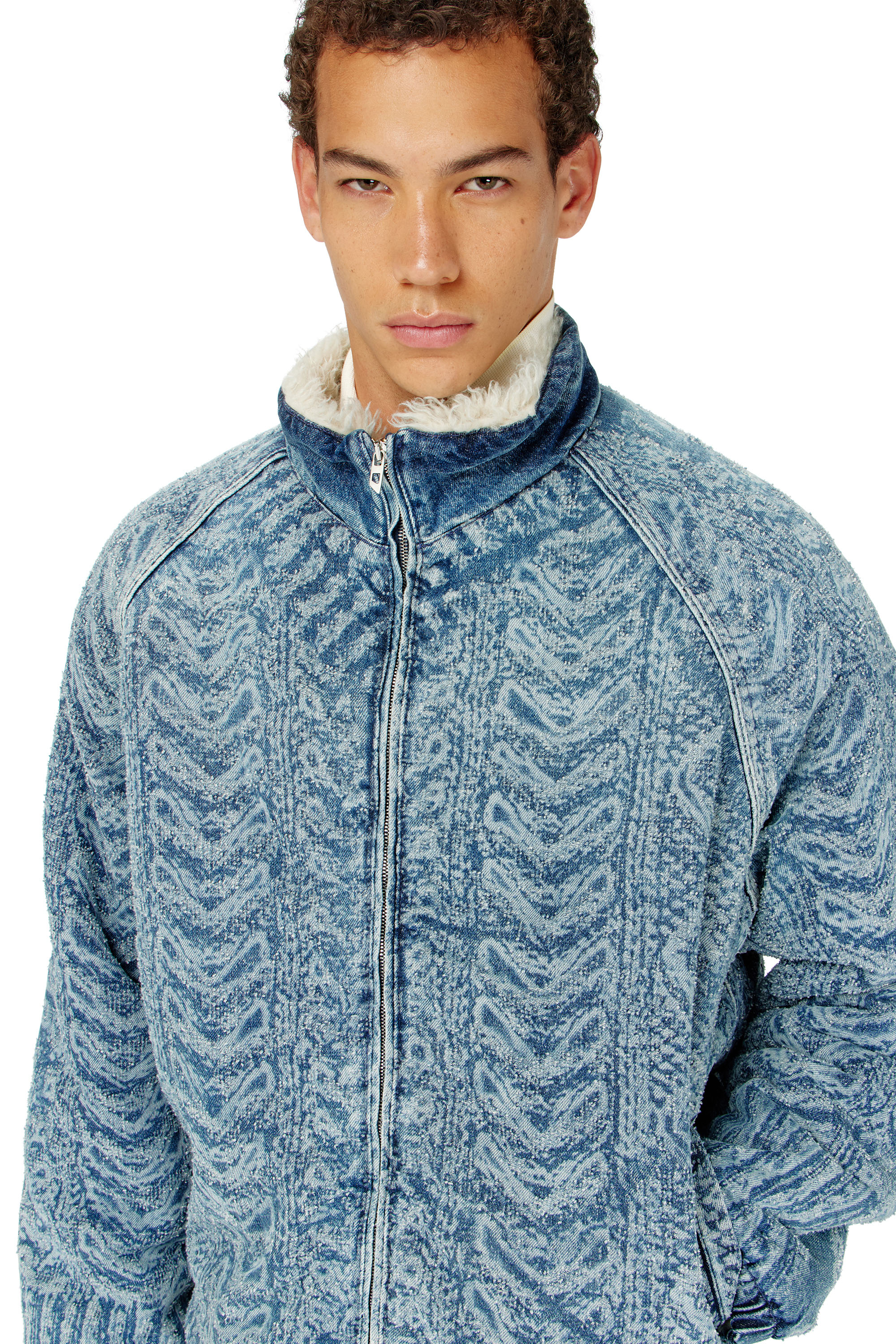 Diesel - D-KRAPS-S, Man's Jacket in cable-knit-effect denim in Dark Blue - 5