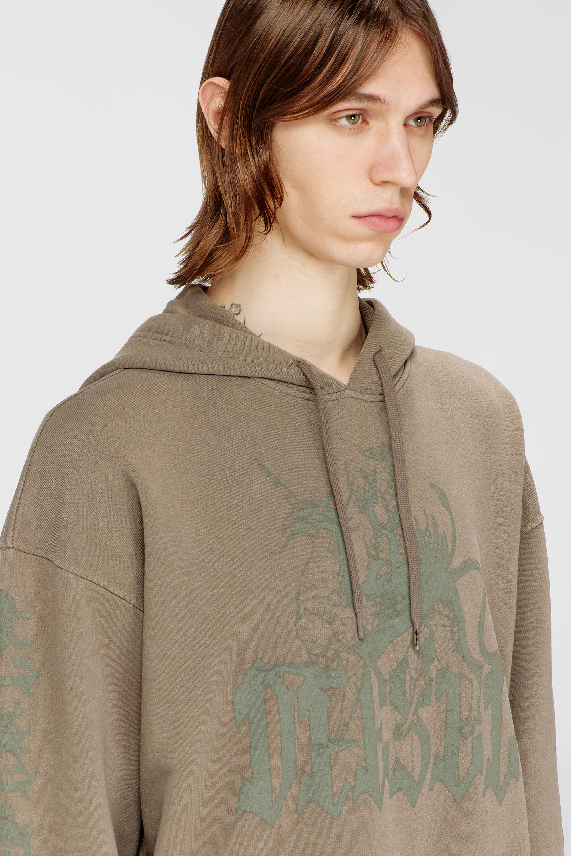 Diesel - S-GRIFFON, Man's Treated hoodie with griffin print in Light Brown - 5