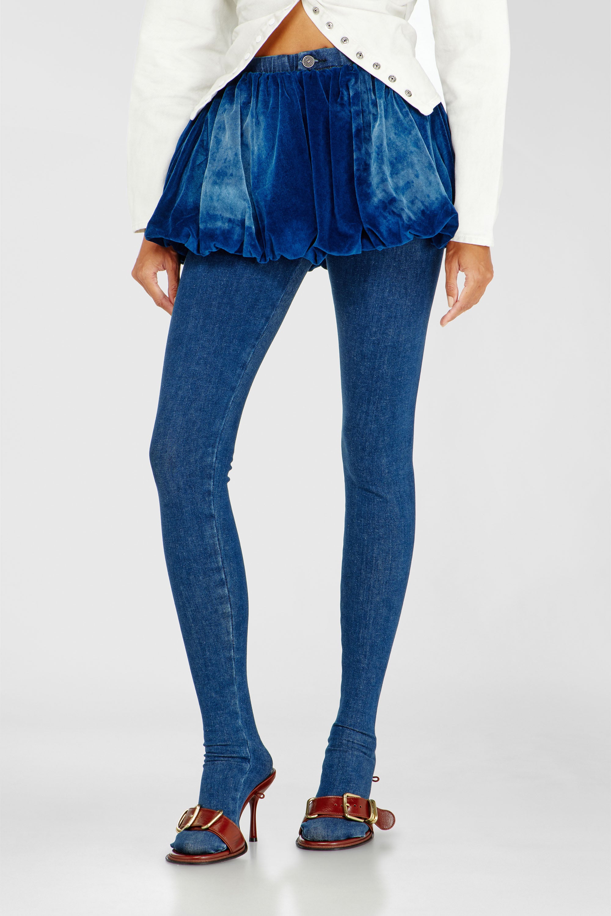 Diesel - DE-MUJ-FSJ1, Woman's Short bubble skirt in velvet denim in Dark Blue - 1