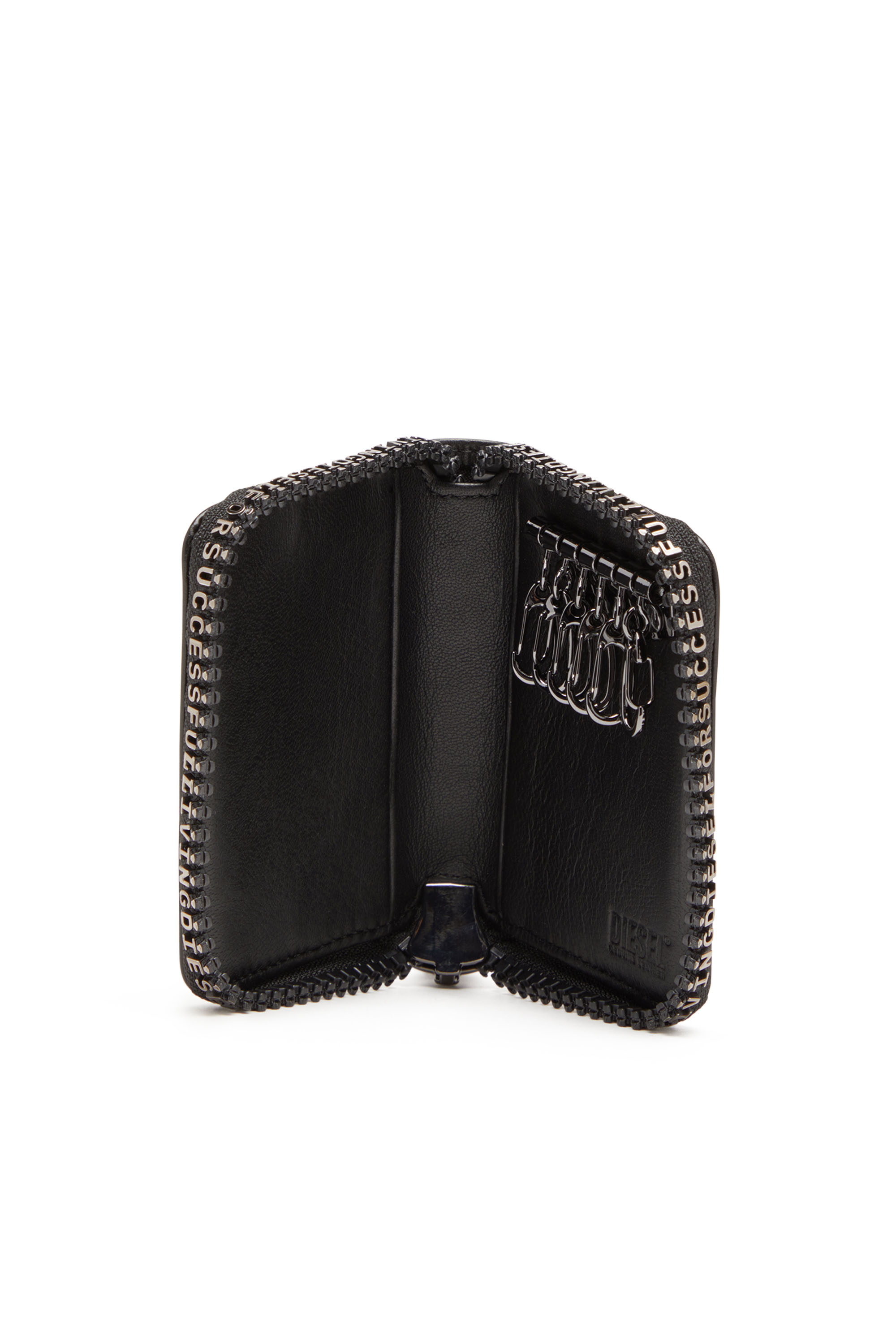 Diesel - ZIP-D KEY HOLDER 6, Man Leather key holder with logo zip in Black - Image 3