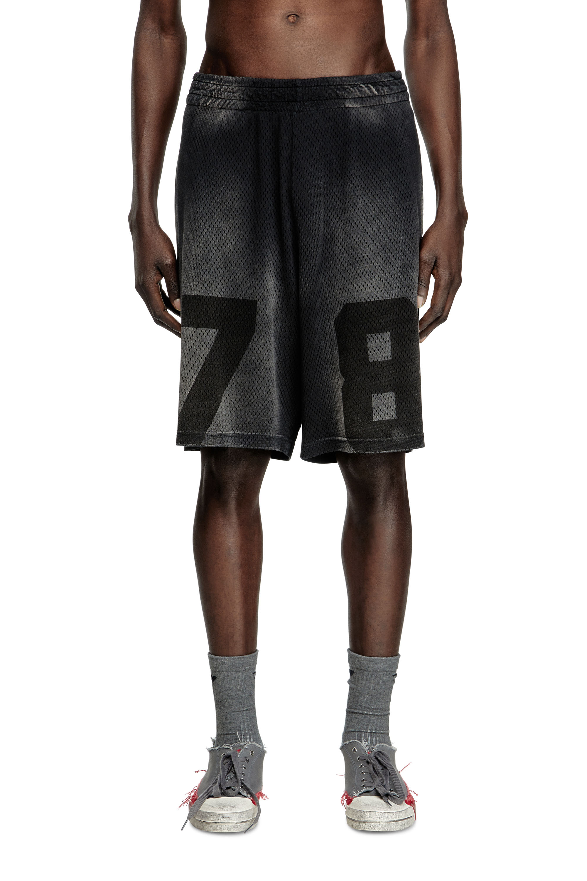 Diesel - P-TAIN-MESH, Man's Jersey and mesh shorts with faded effect in Black - 1