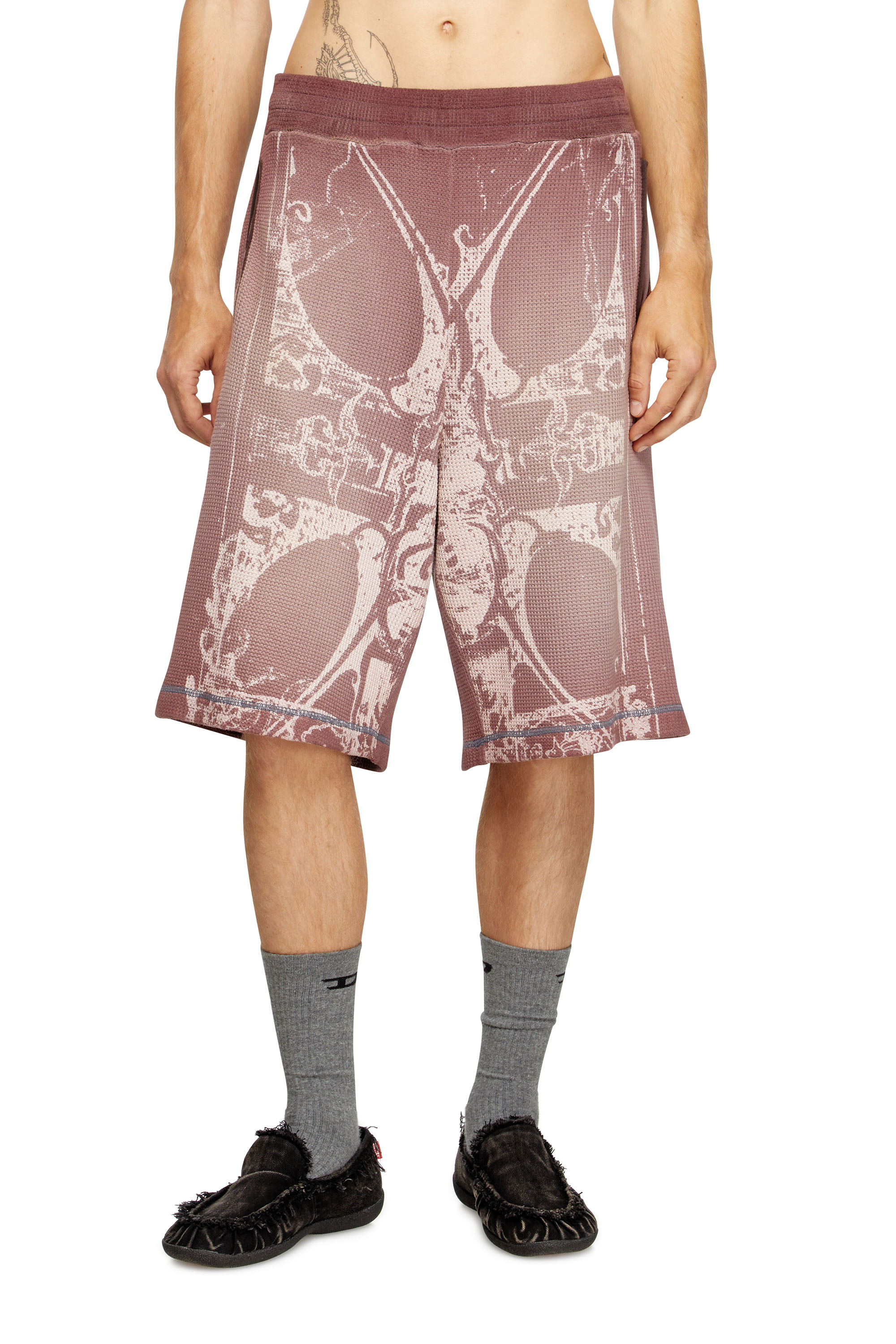 P-WARKY-SHORT, Violet Diesel - P-WARKY-SHORT, Man's Waffle shorts with medieval print in Violet - 3
