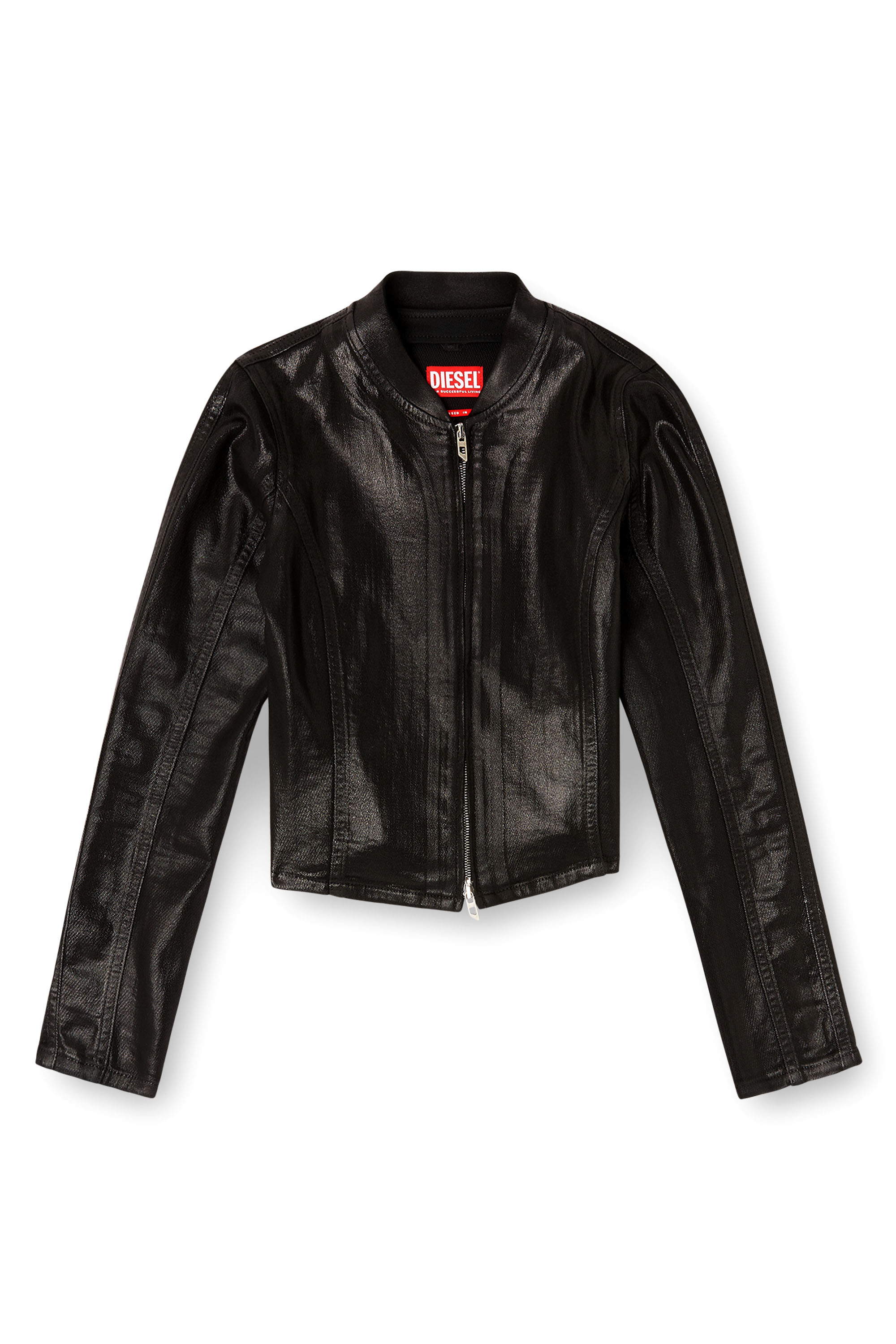 Diesel - DE-GARY-D JOGG, Woman's Cropped jacket in shiny coated JoggJeans in Black - 2