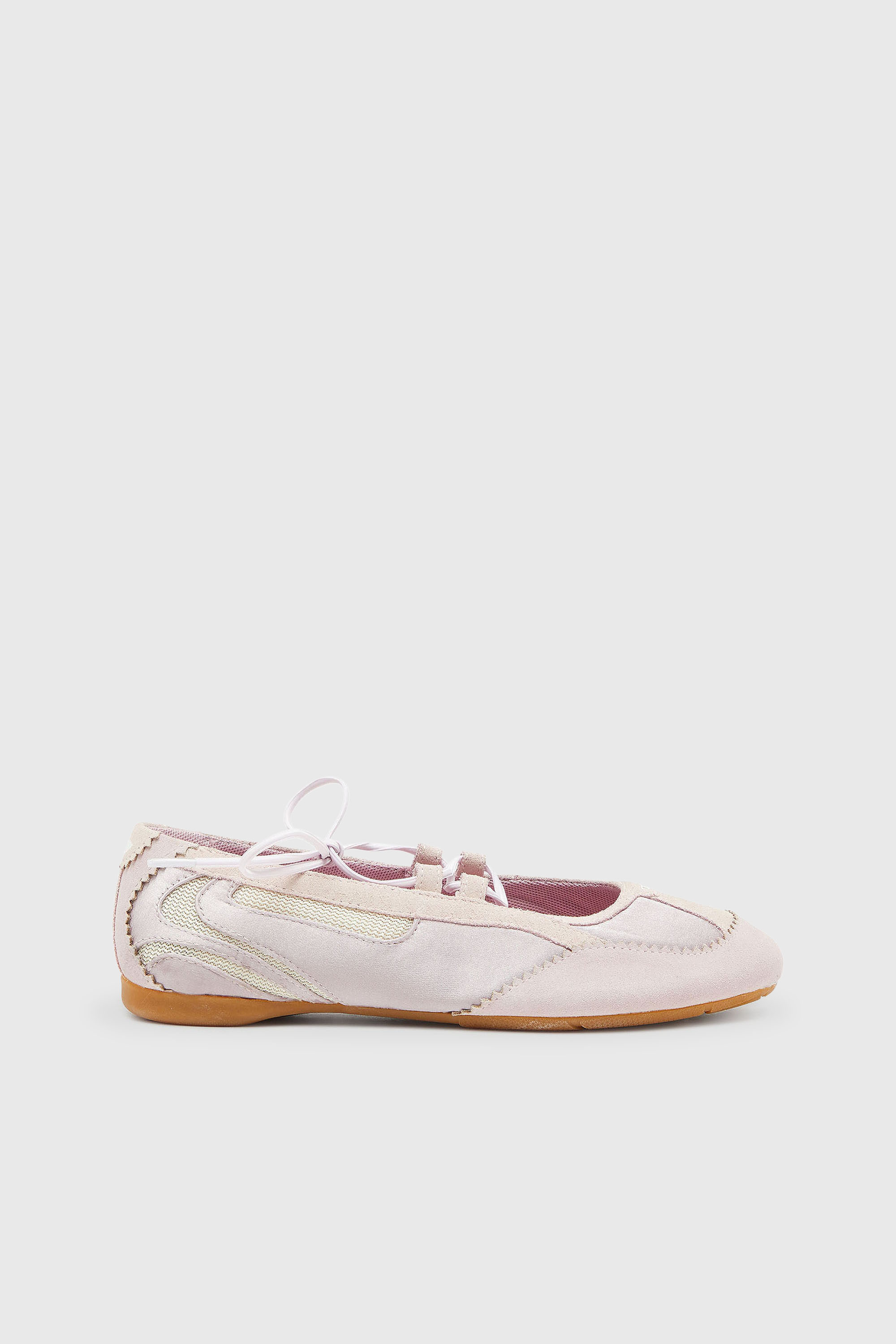 Diesel - D-MILE BALLERINA LACE UP II W, Woman's D-Mile - Lace-up ballerina flats in leather and mesh in Pink - 1