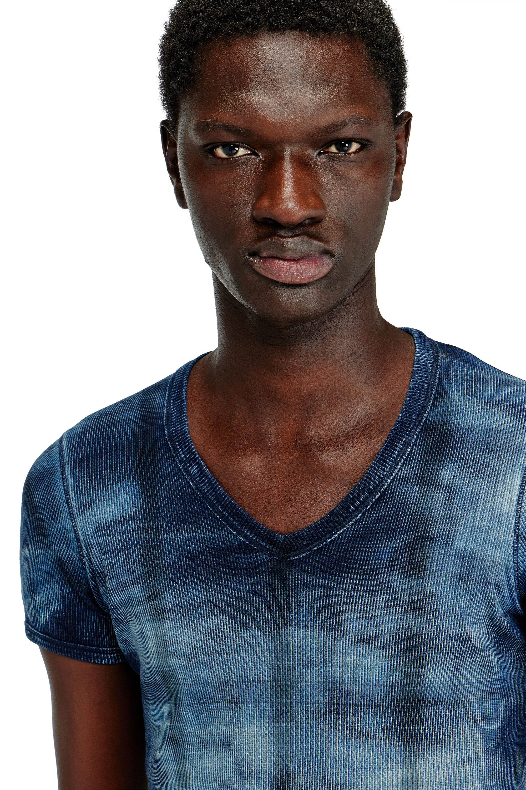 Diesel - T-LUUCAS, Man's X-ray top in check-print rib-jersey in Blue - 5