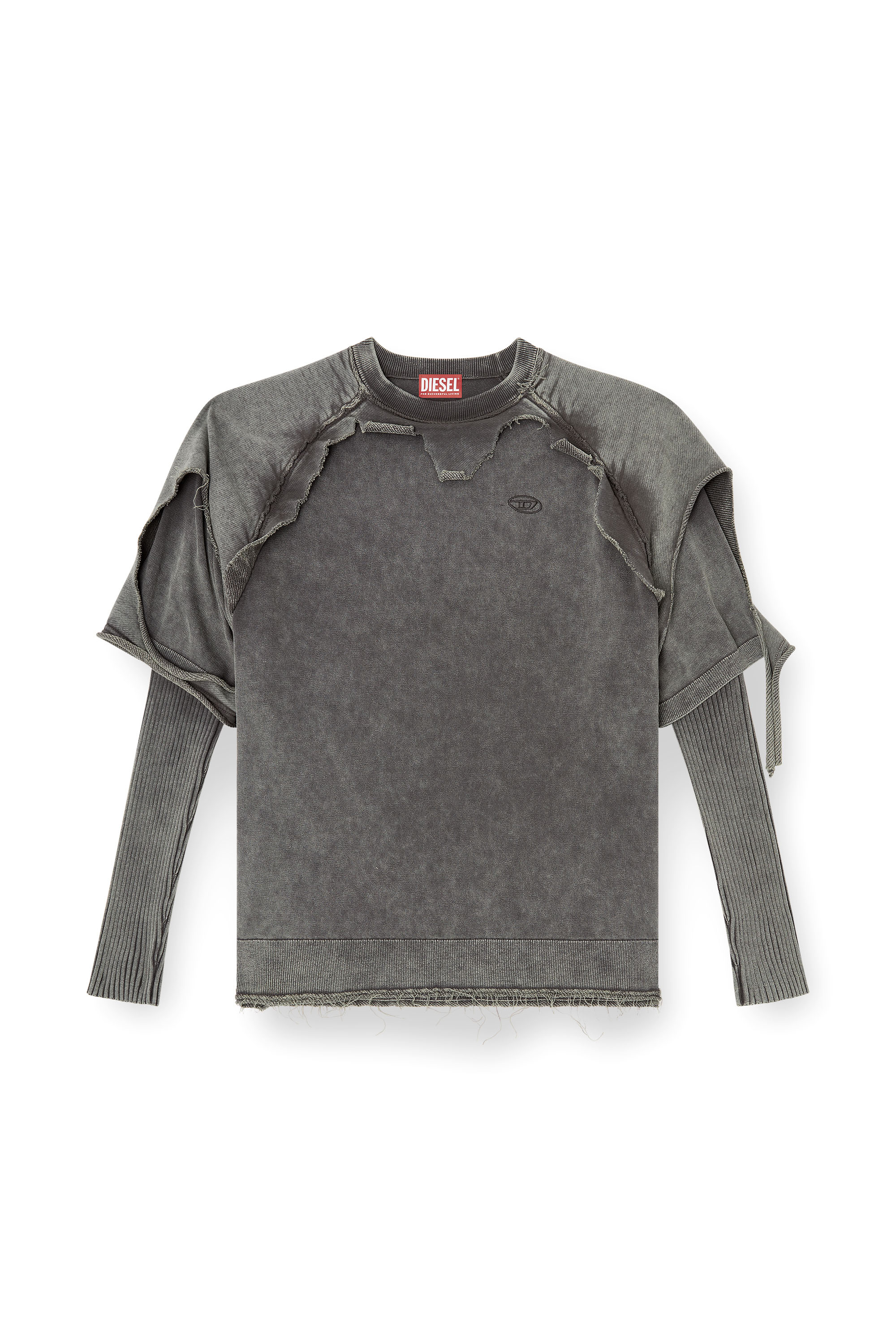 Diesel - K-PETRO, Man's Layered sweater with destroyed effect in Dark grey - 3
