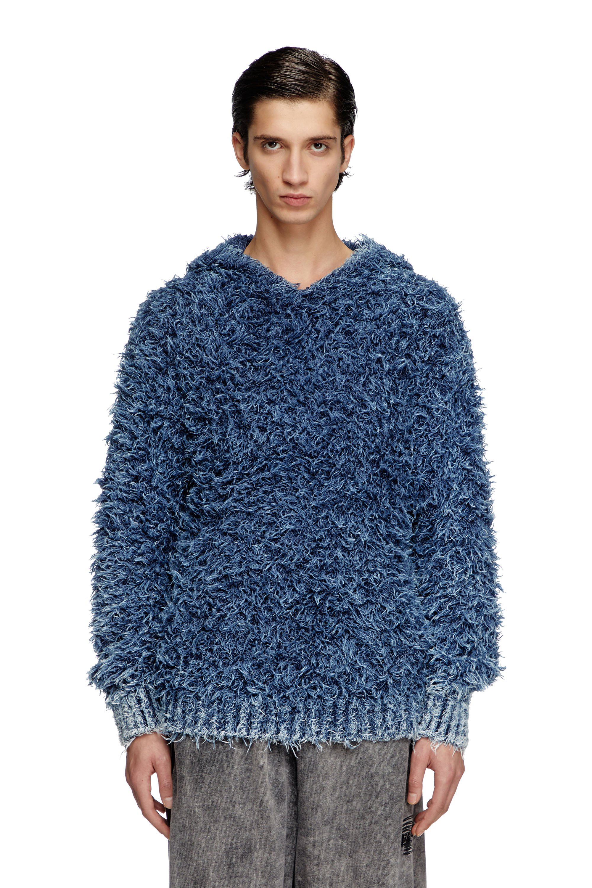 Diesel - K-DAVE, Man's Textured-knit hoodie in Blue - 1