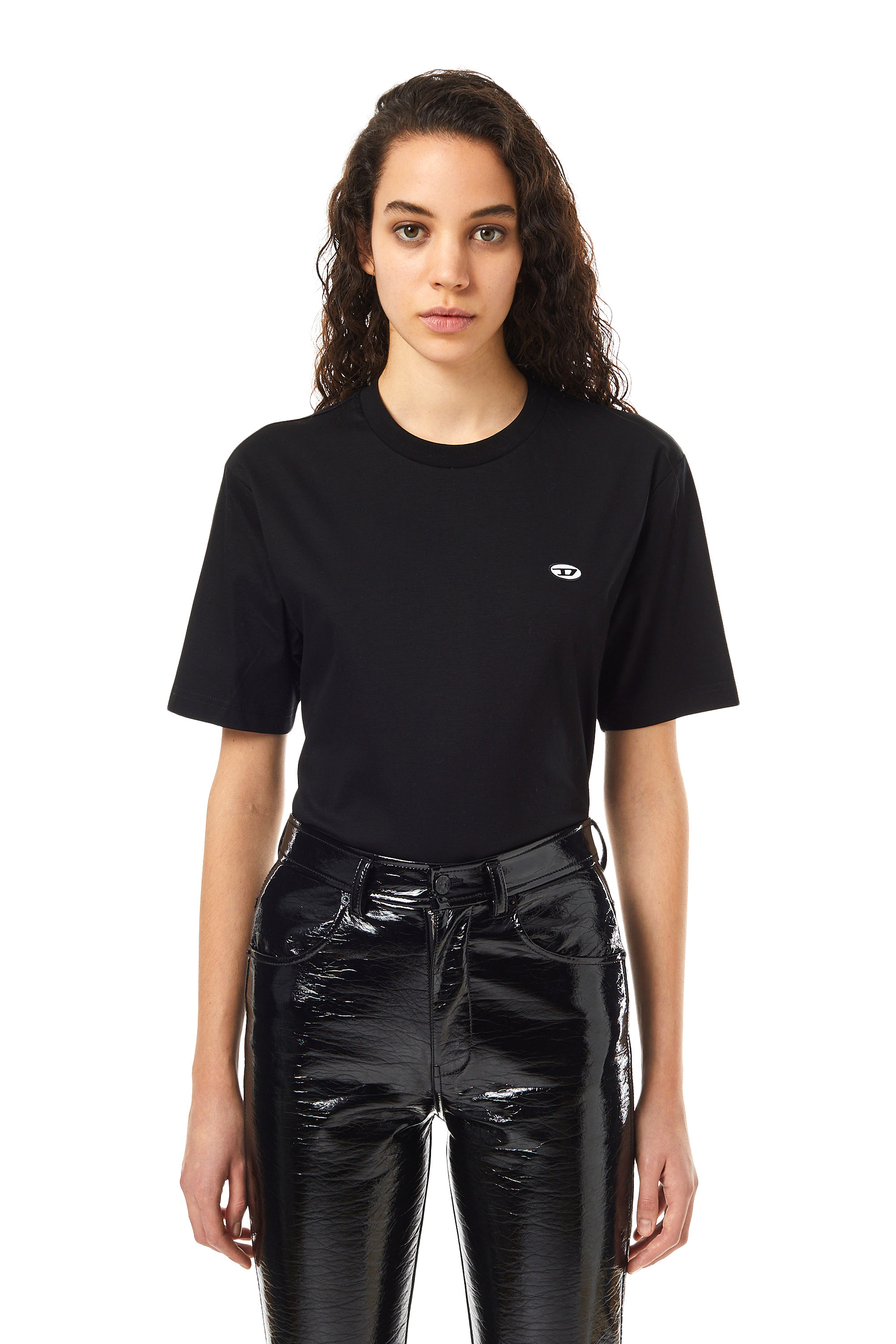 Diesel - T-JUSTINE-DOVAL-PJ, Woman T-shirt with oval D patch in Black - Image 1
