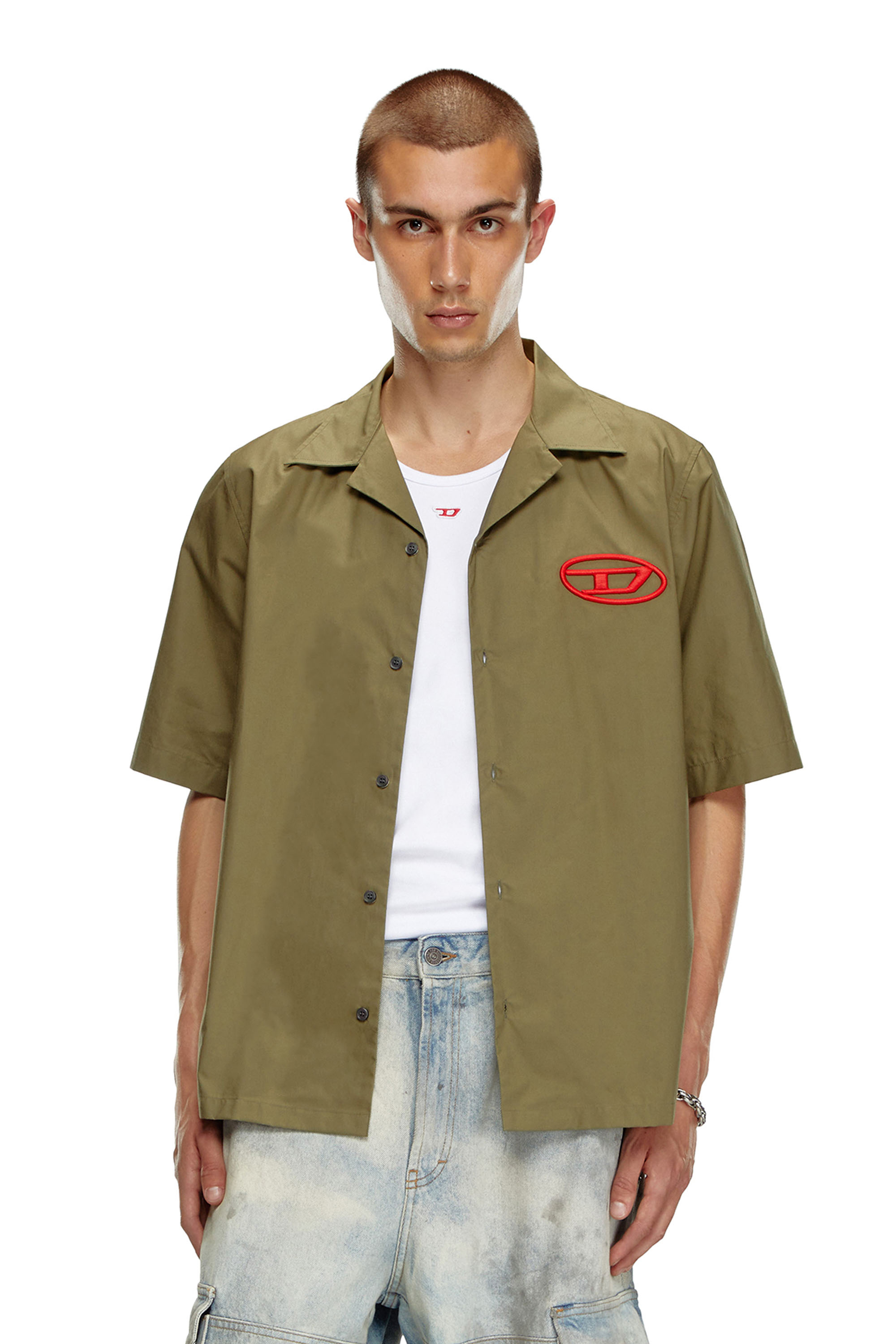 Diesel - S-MAC-C, Man Bowling shirt with logo embroidery in Green - Image 1