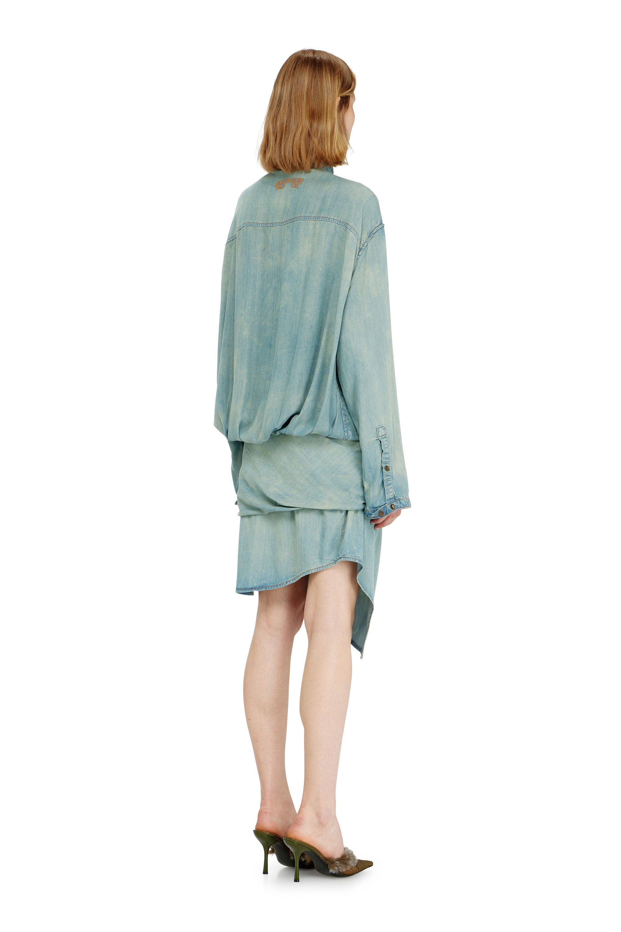 Diesel - DE-TILORA-S, Woman's Oversized draped denim shirt dress in null - 4