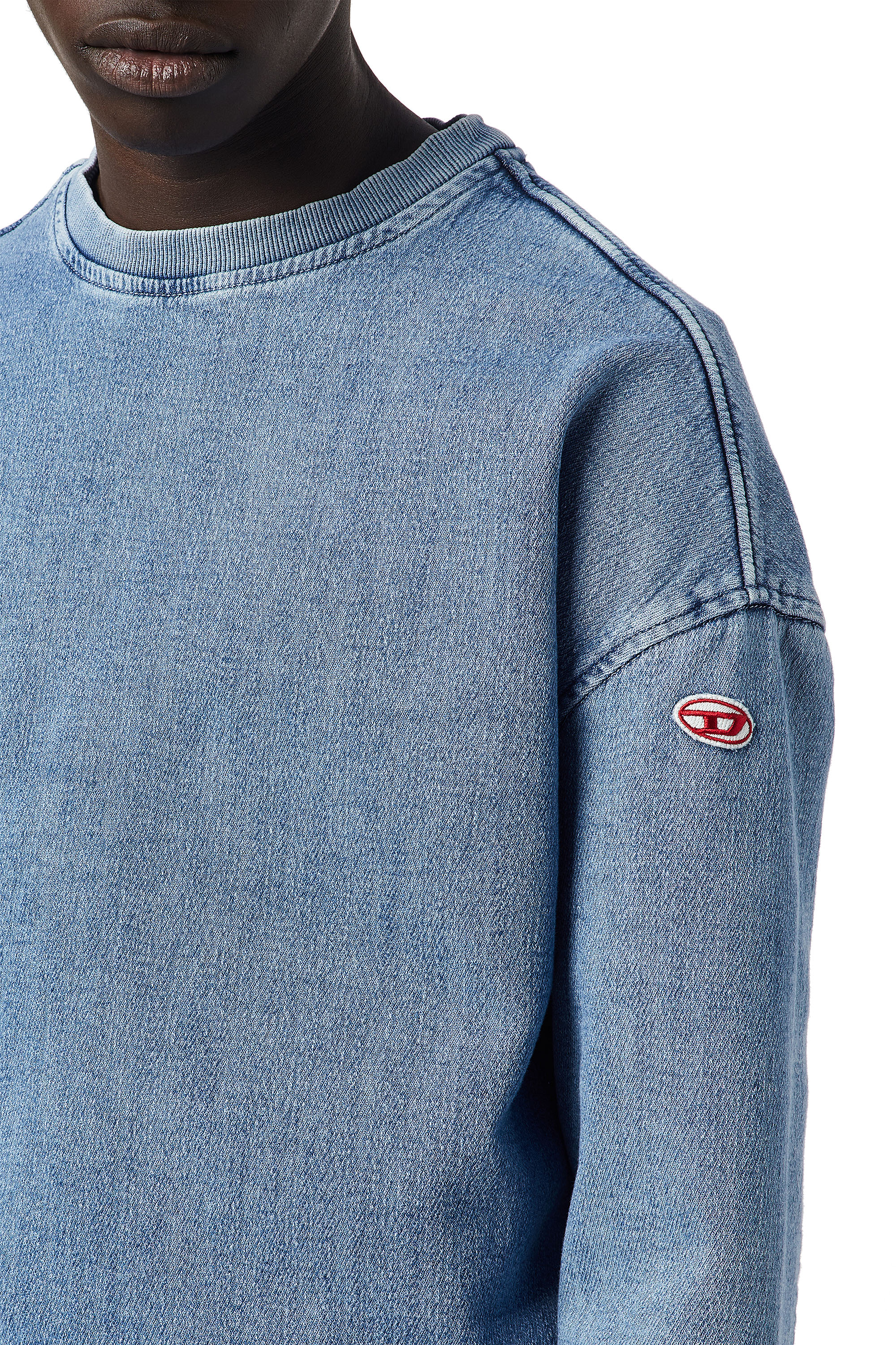 Diesel - D-KRIB TRACK DENIM SWEATSHIRT, Light Blue - Image 3