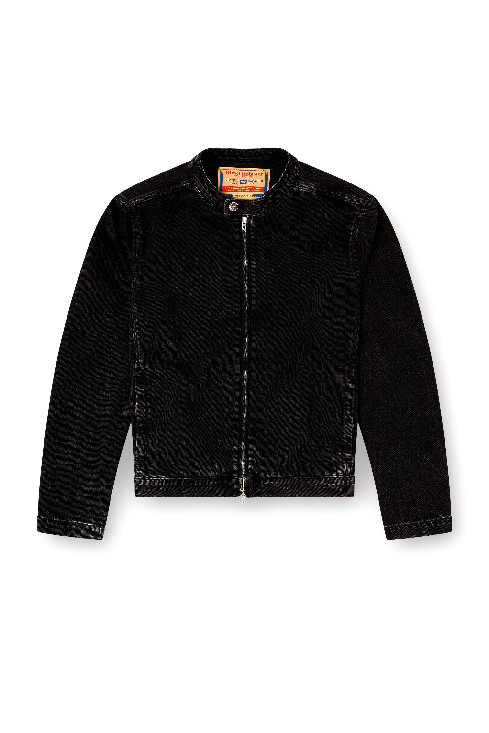 Diesel - D-GLORY, Man's Moto jacket in clean-wash denim in Black - 2