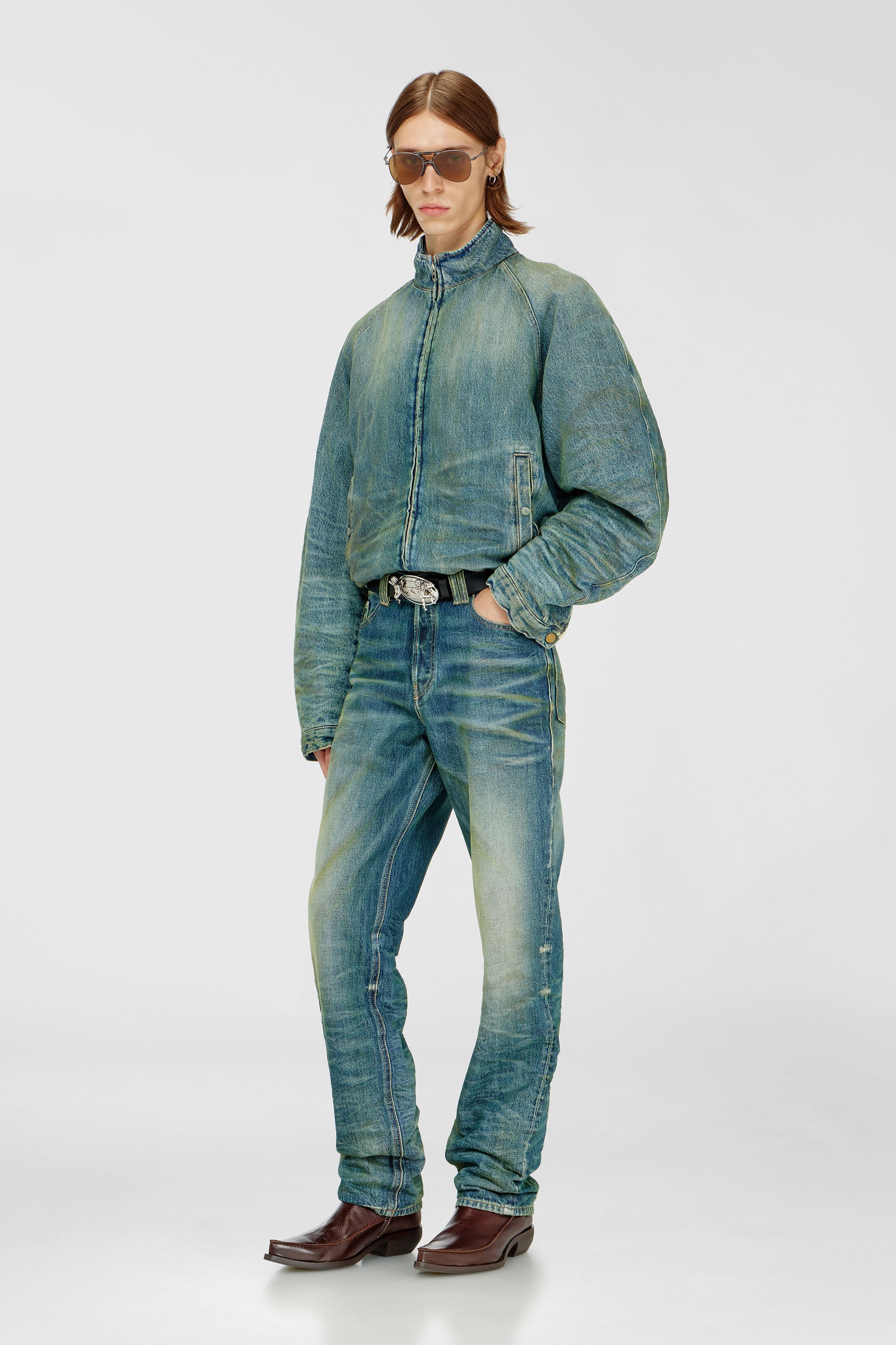 Diesel - D-BARUS-FSJ2, Man's Padded jacket in dirty-effect creased denim in null - 2