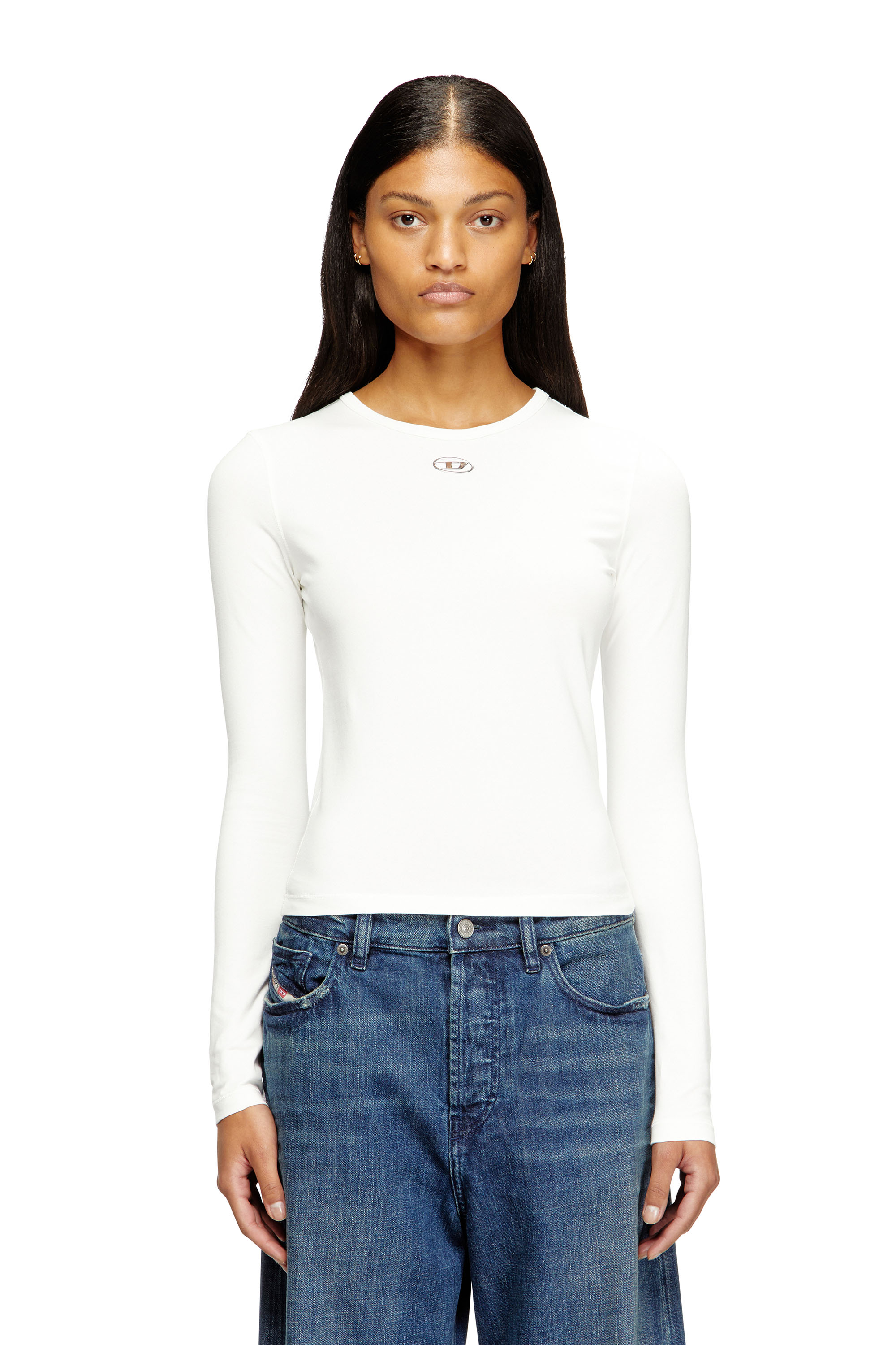 Diesel - T-UNCUTIESLONG-LS-OD, Woman's Cotton sweater with Oval D logo in White - 1