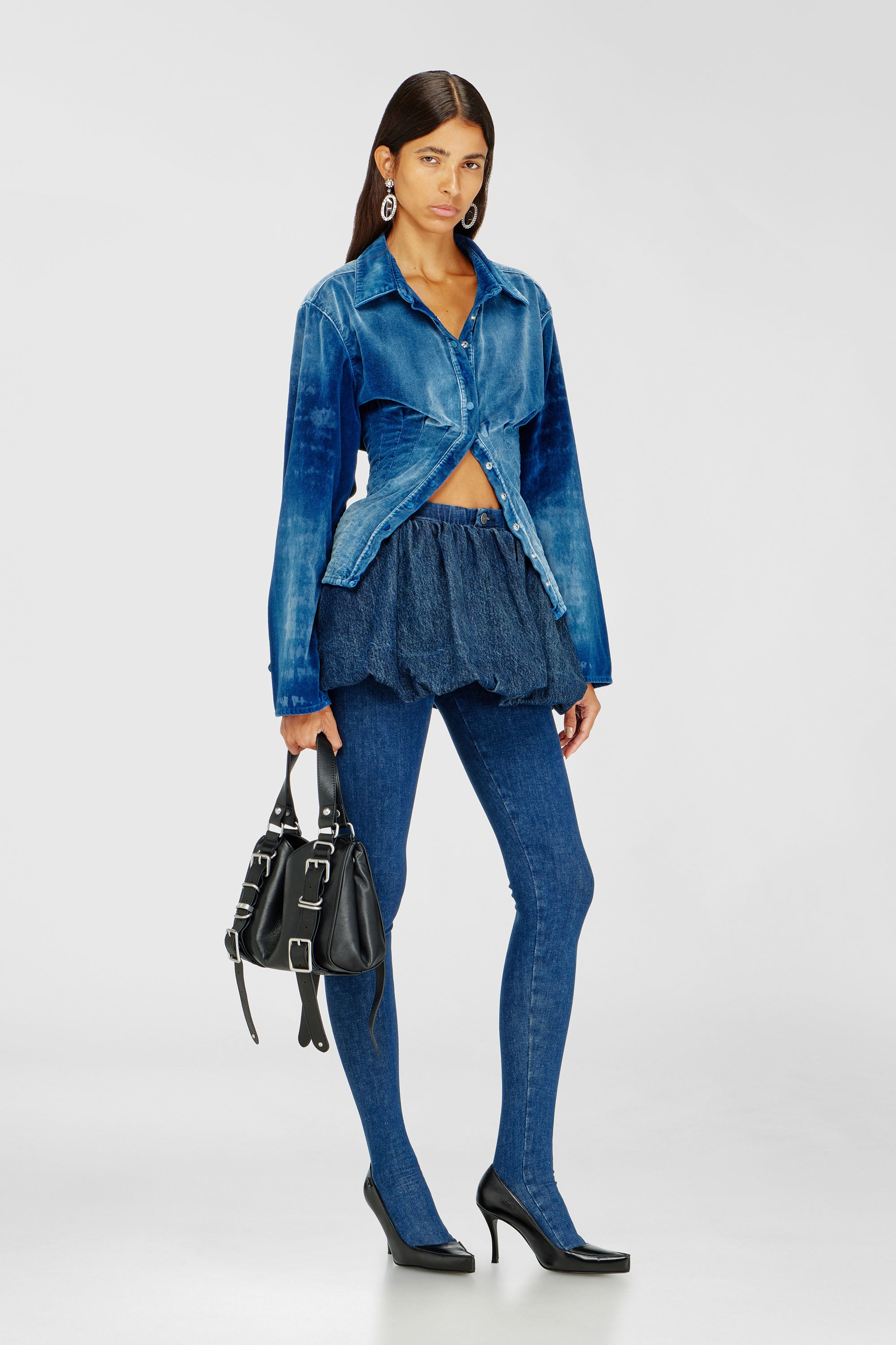 Diesel - DE-MUJ-FSJ2, Woman's Short bubble skirt in denim in Dark Blue - 2