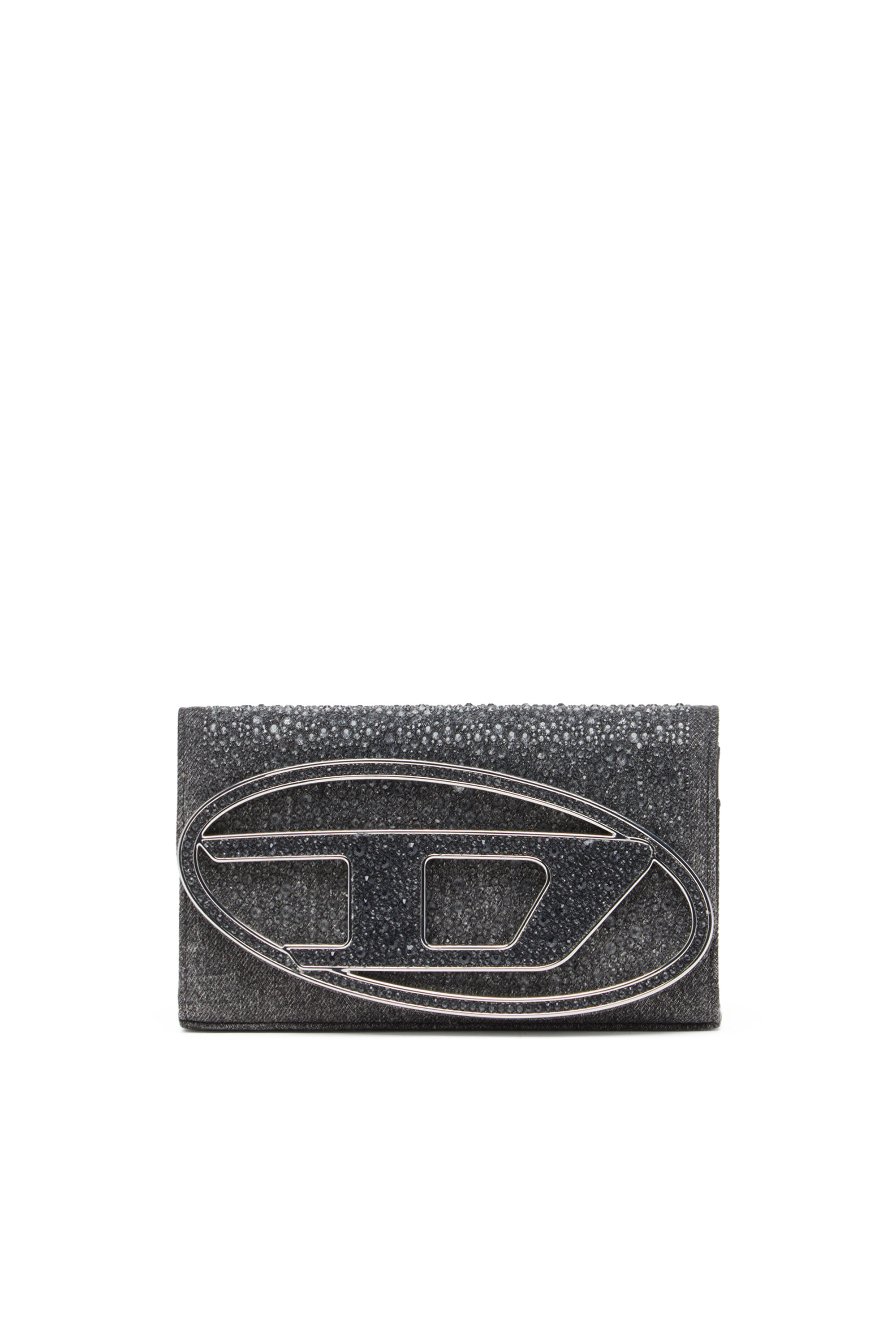 Diesel - 1DR WALLET STRAP, Woman Wallet purse in crystal denim in Black - Image 1