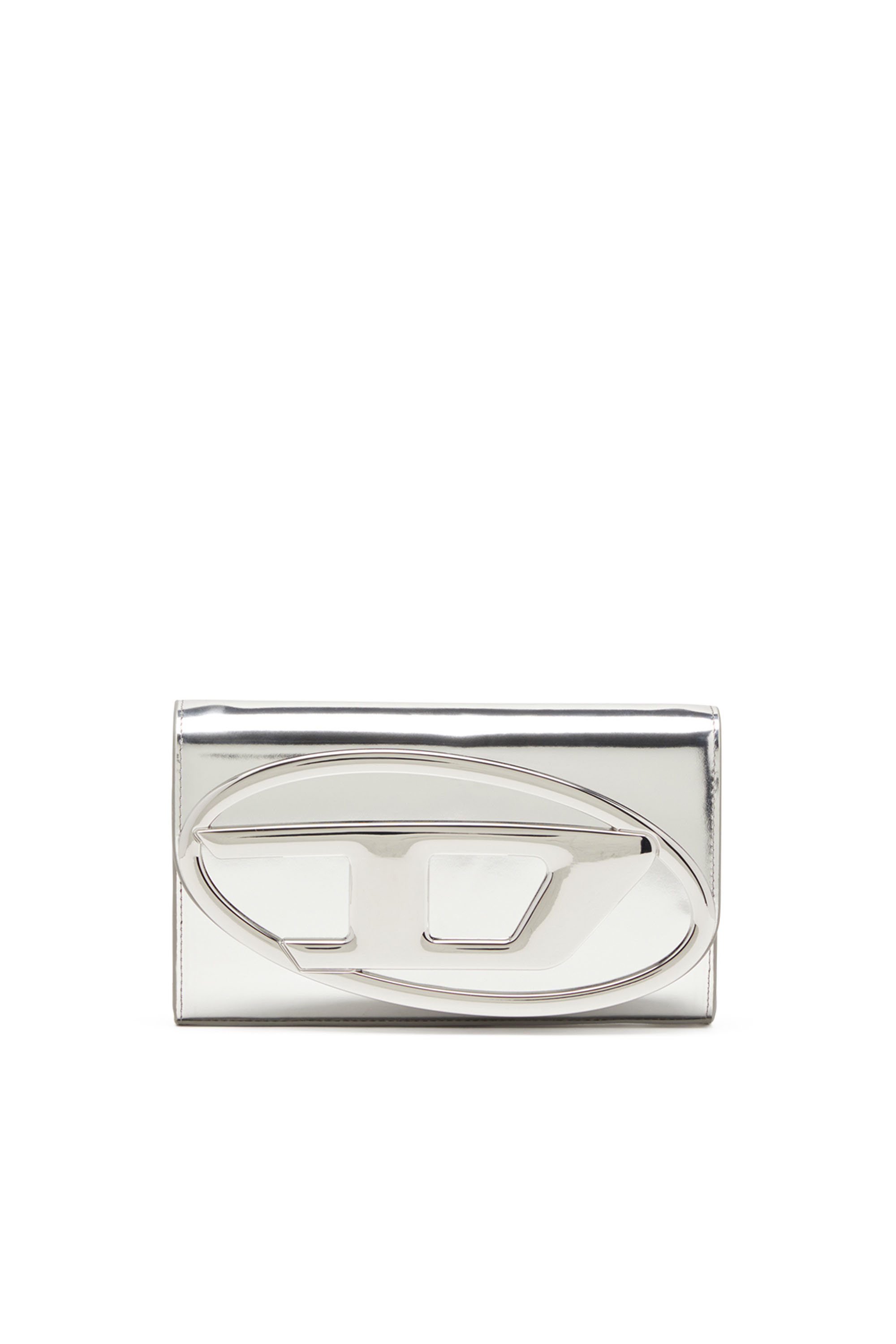 Diesel - 1DR WALLET STRAP, Woman Wallet bag in mirrored leather in Silver - Image 1