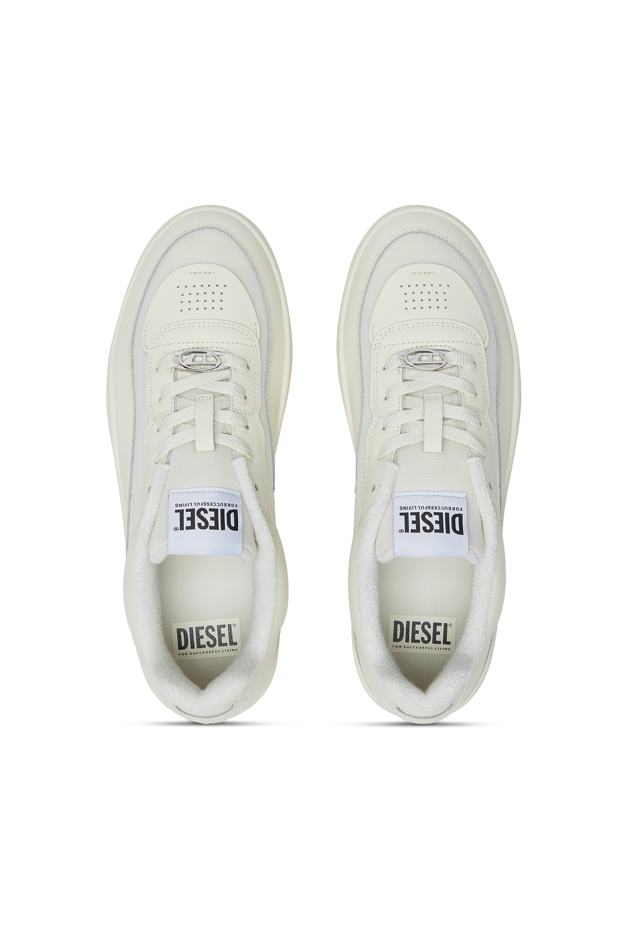 Diesel - S-OVAL SKATE LOW, Man's S-Oval Skate-Fabric-panelled leather sneakers in Beige - 4