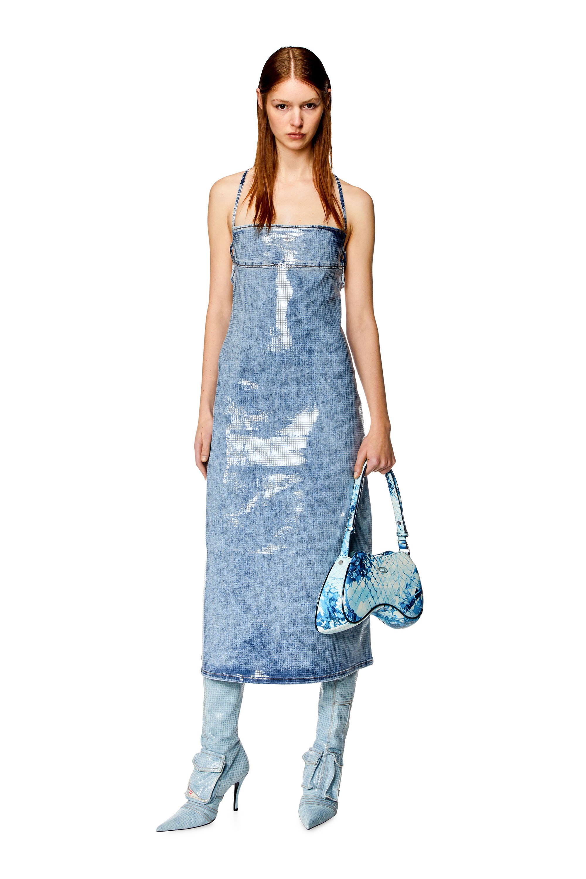 Diesel - PLAY SHOULDER, Woman Play-Shoulder bag in printed glossy PU in Blue - Image 6