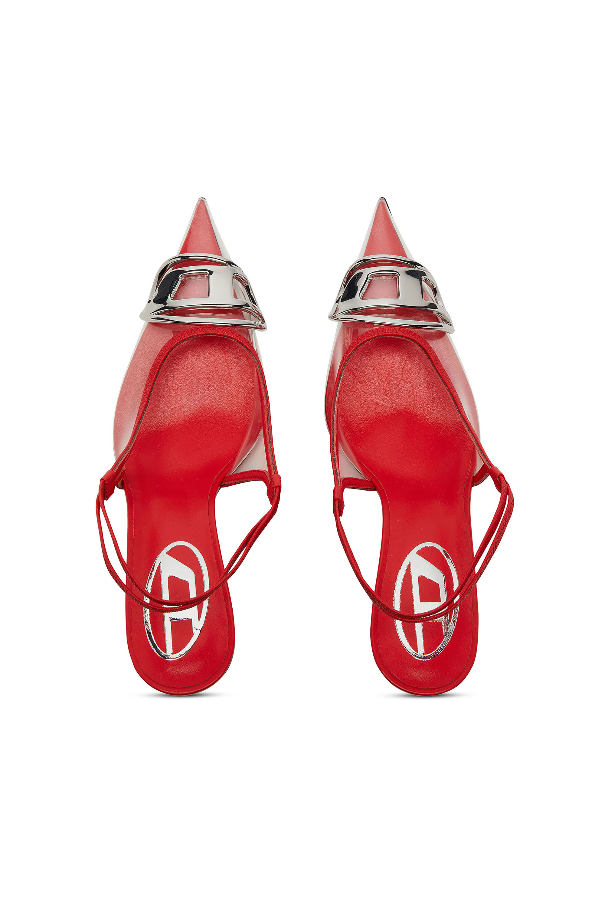 Diesel - D-VENUS SB, Woman's D-Venus-Leather-trim transparent slingback pumps in Red - 4