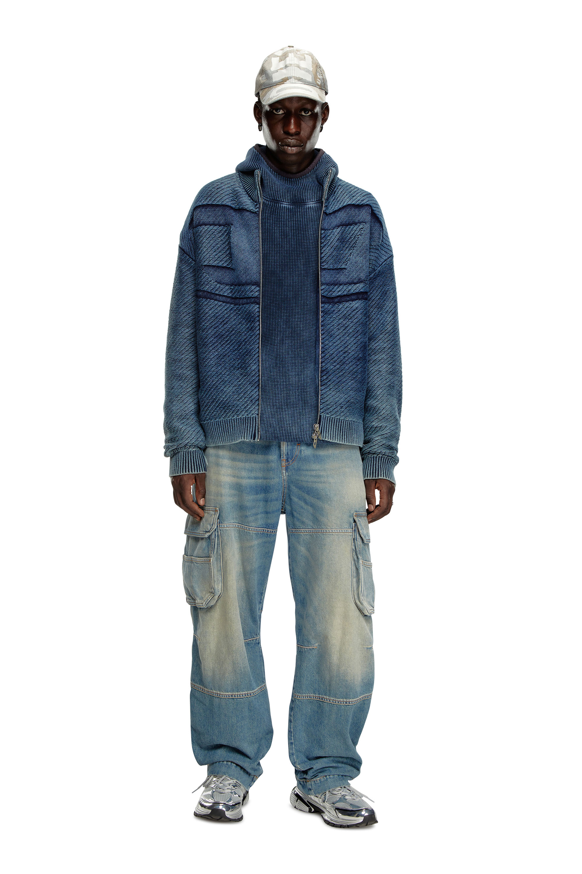 Diesel - K-KLEVERY-ZIP, Man Denim-effect zip-up cardigan in cotton in Blue - Image 2