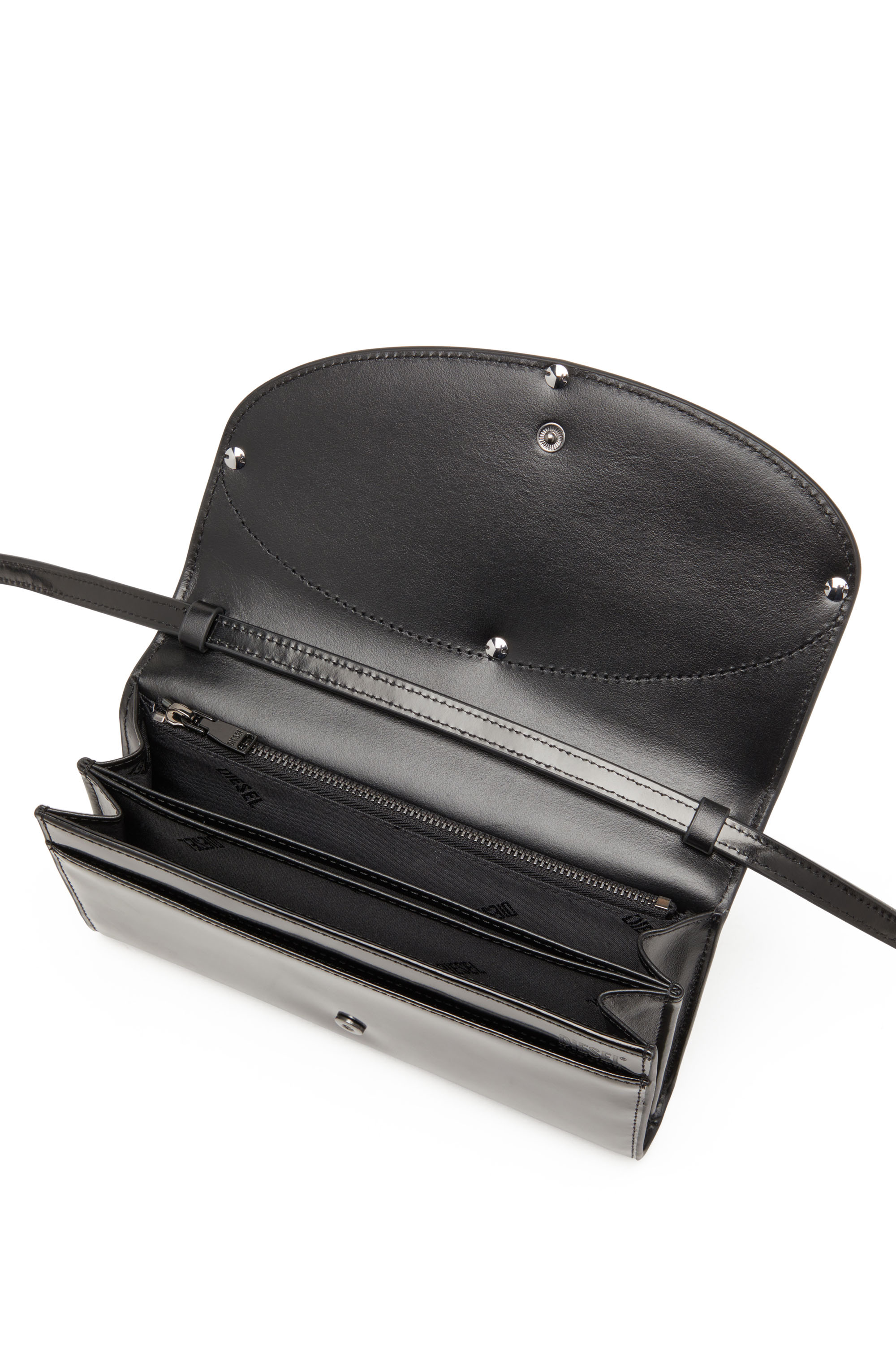 Diesel - 1DR WALLET STRAP, Woman Wallet bag in mirrored leather in Black - Image 4