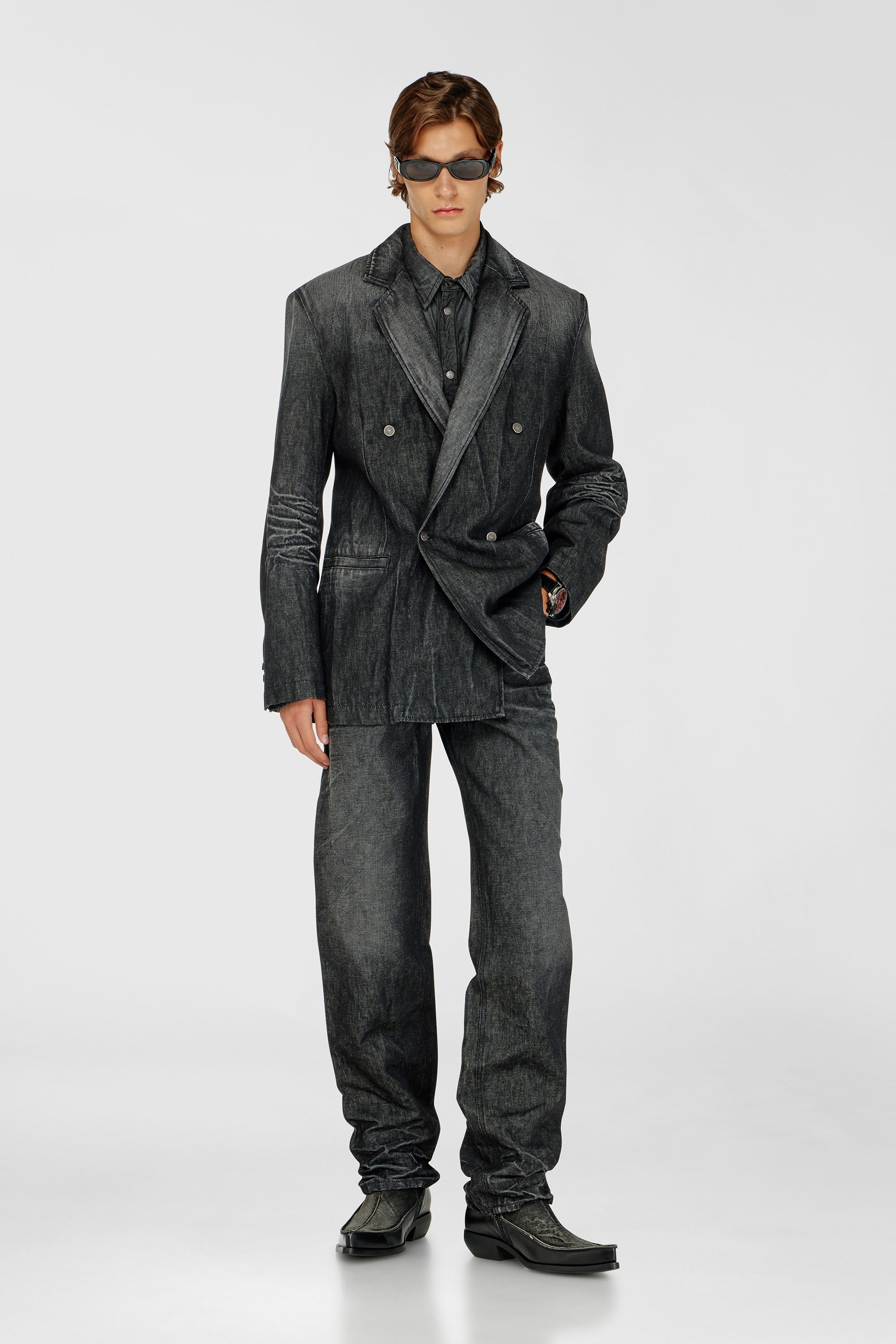Diesel - D-KOT-FSJ, Man's Double-breasted blazer in creased denim in Black - 2