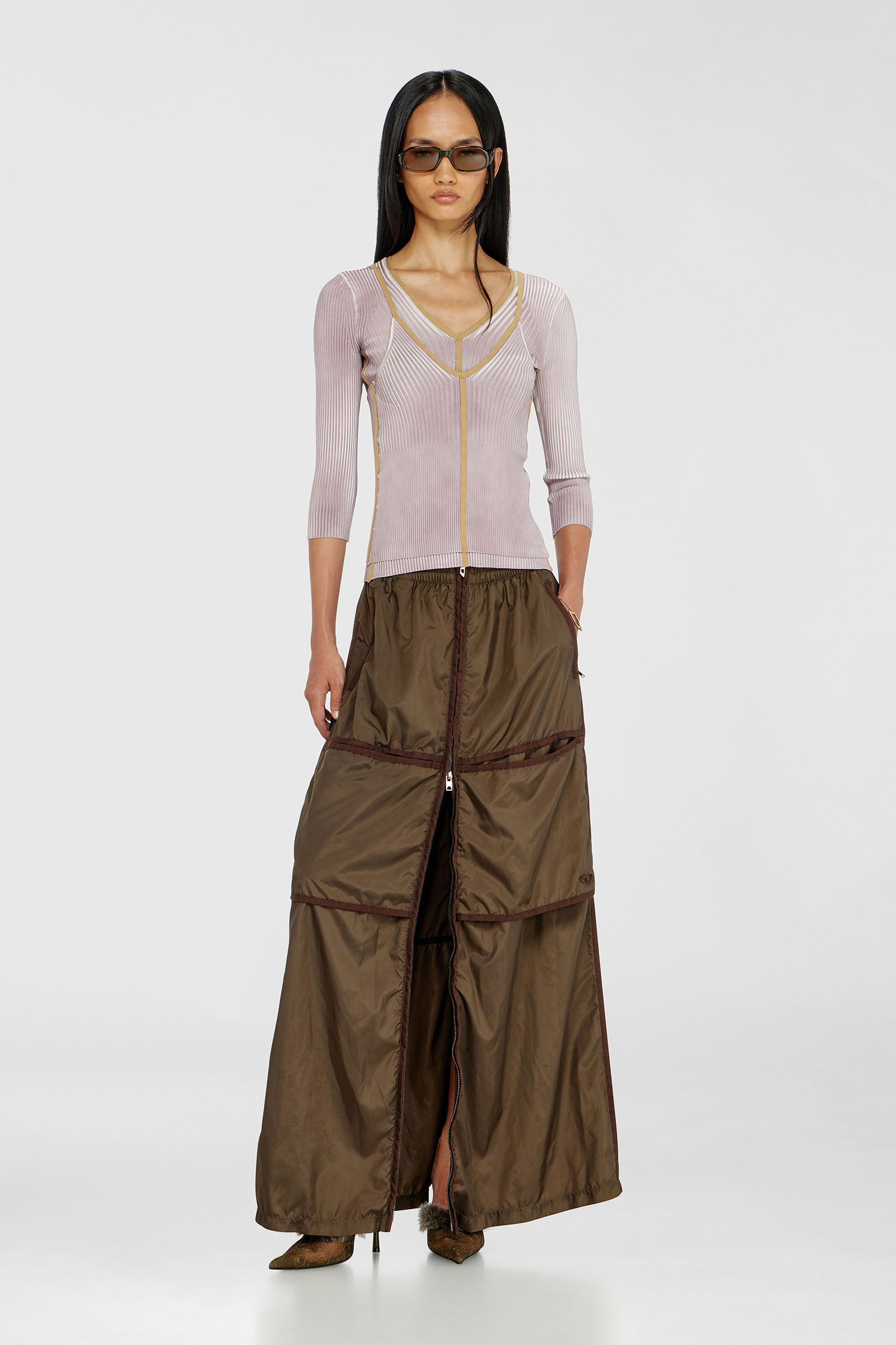 Diesel - M-SARMITE, Woman's Rib-knit cami top with contrast bands in Lilac - 2