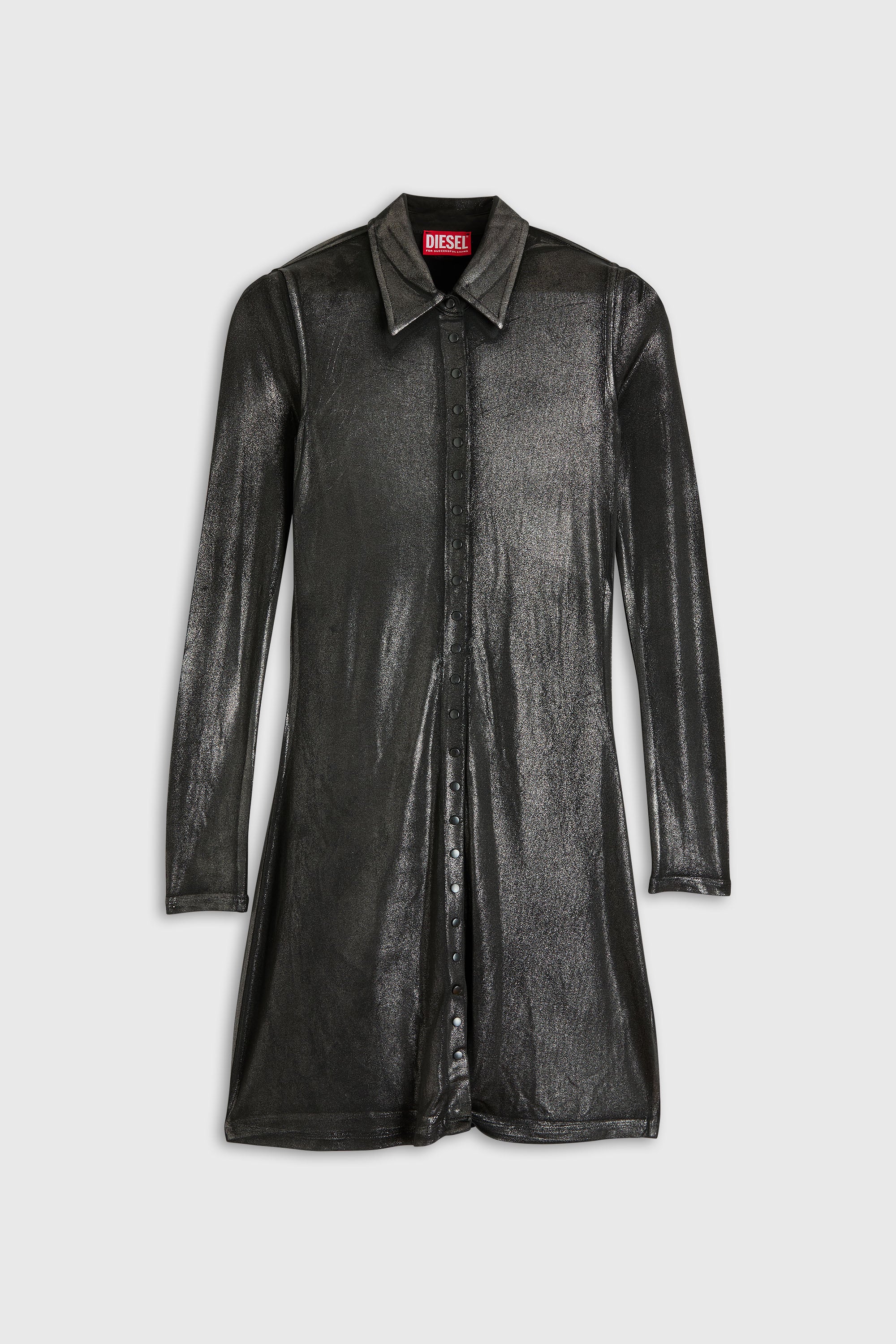 Diesel - D-POL-B1, Woman's Mini shirt dress with metallic effect in Black - 1