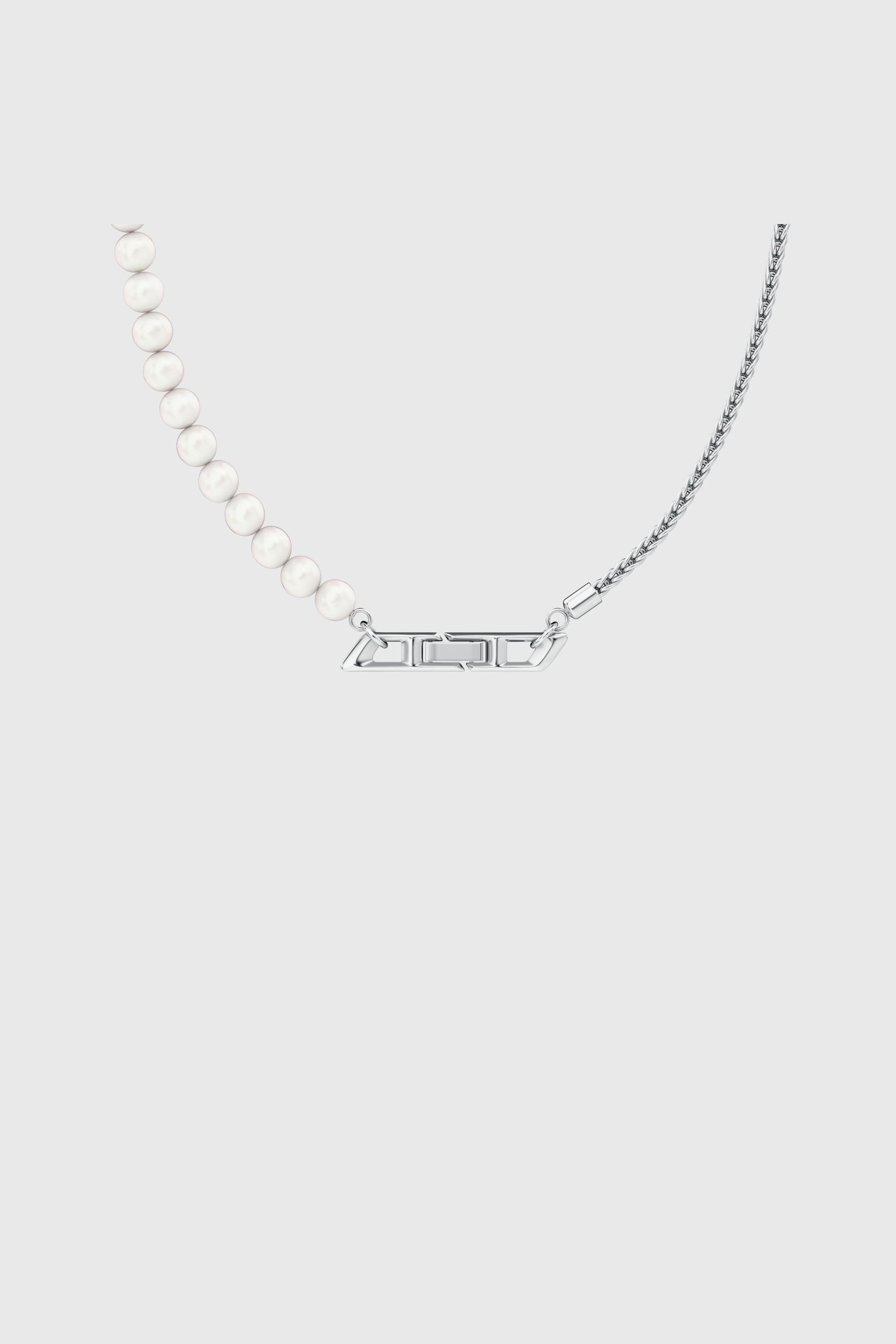 Diesel - DL1369040 STERLING SILVER JEWEL, Unisex's Sterling silver and pearl chain necklace in Silver - 2