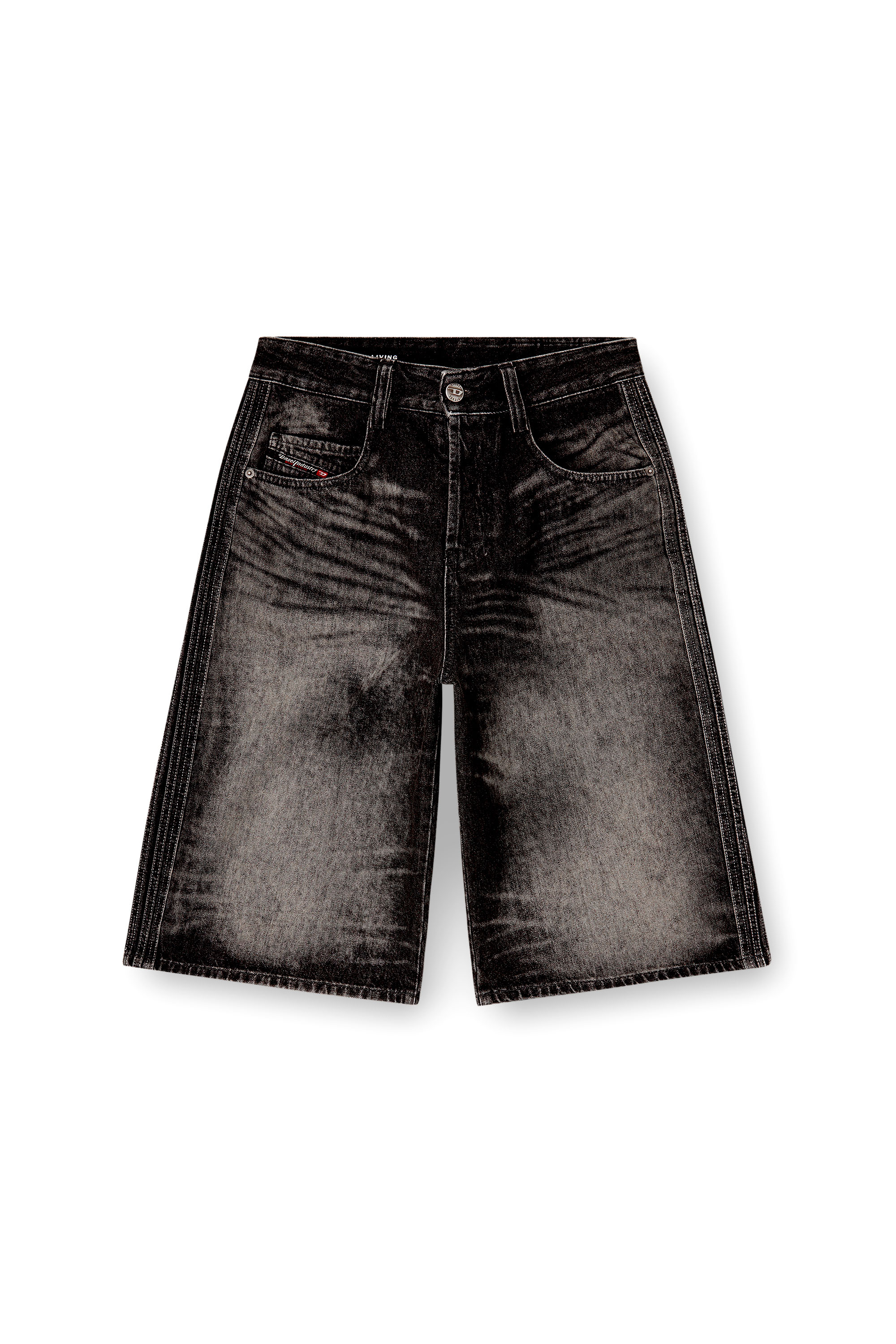 Diesel - D-ENIM-M-SHORT-S, Unisex's Long bermuda shorts in treated cotton-hemp denim in Black - 3