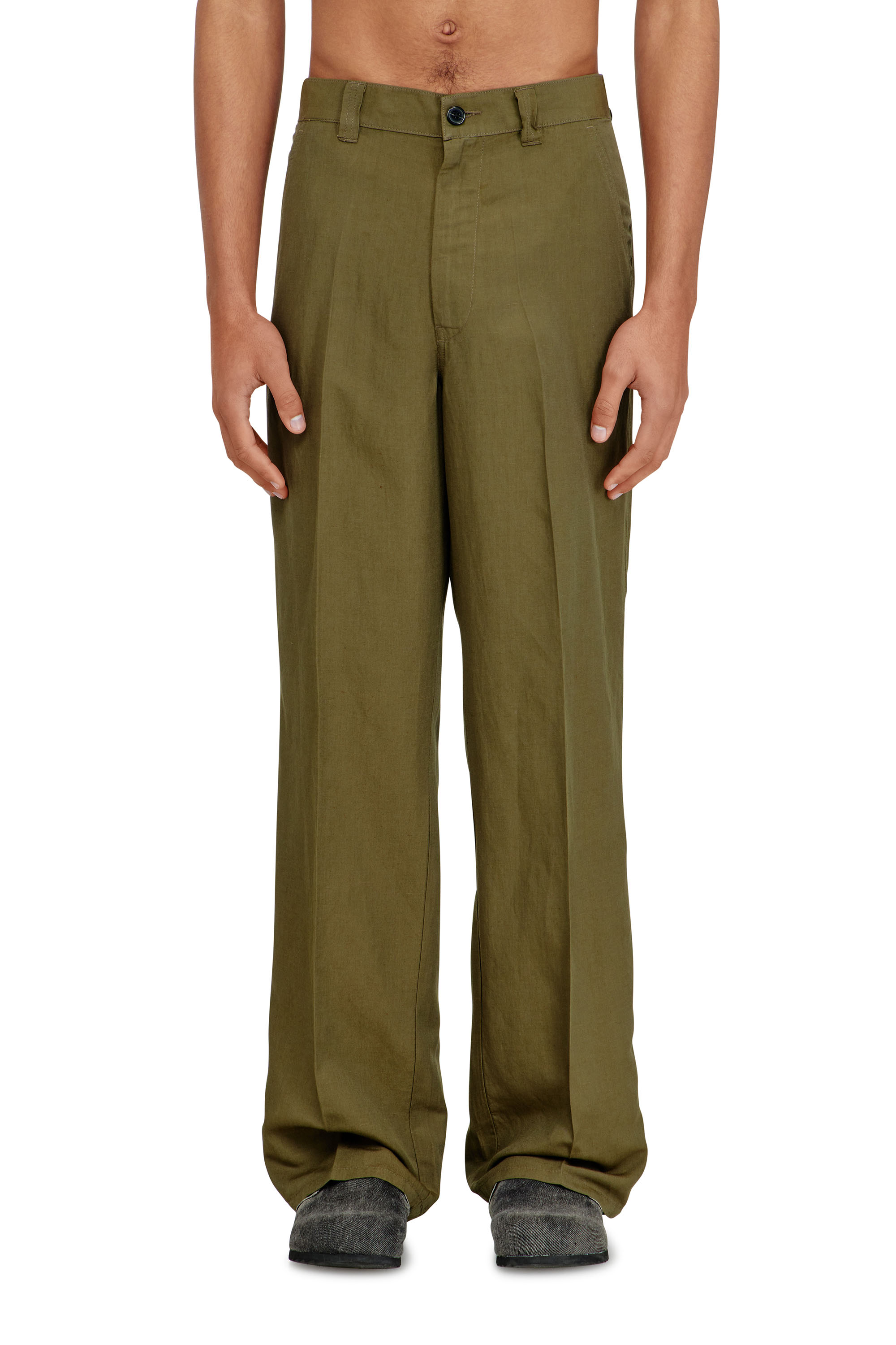 Diesel - P-HANT-CHINO-PGBS, Man's Linen-blend pants with wide leg in Green - 3