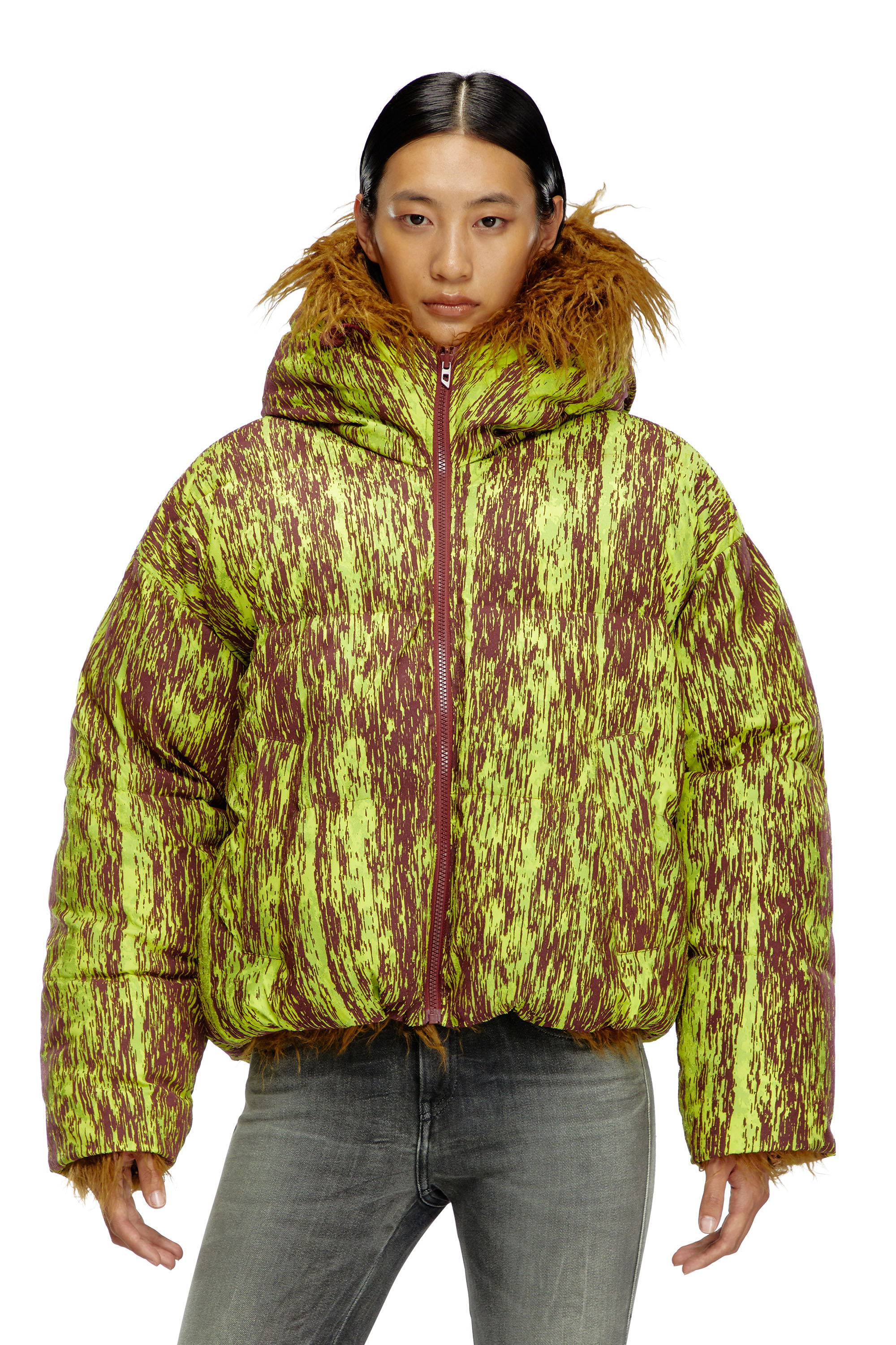 Diesel - W-ASABI, Woman's Reversible devoré and shaggy hair jacket in Brown - 6