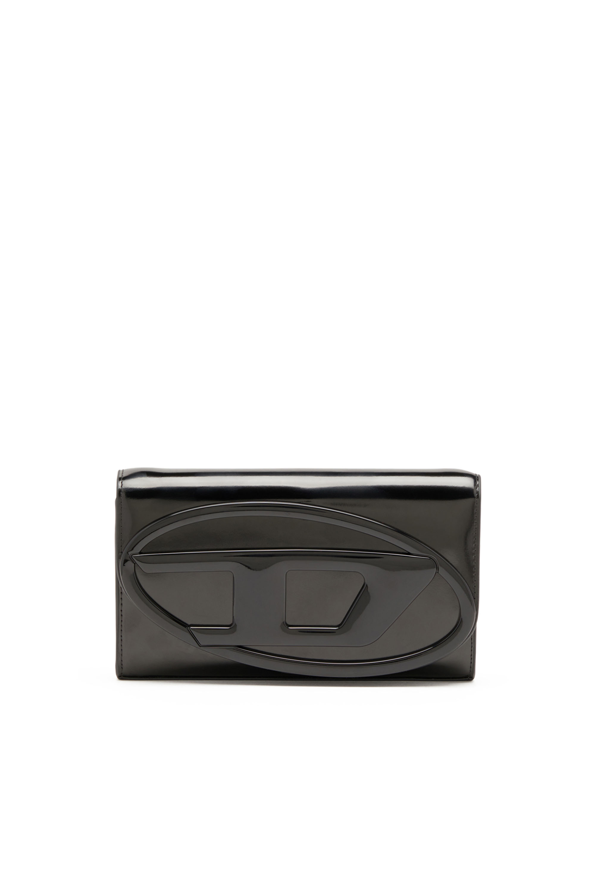 Diesel - 1DR WALLET STRAP, Woman Wallet bag in mirrored leather in Black - Image 1