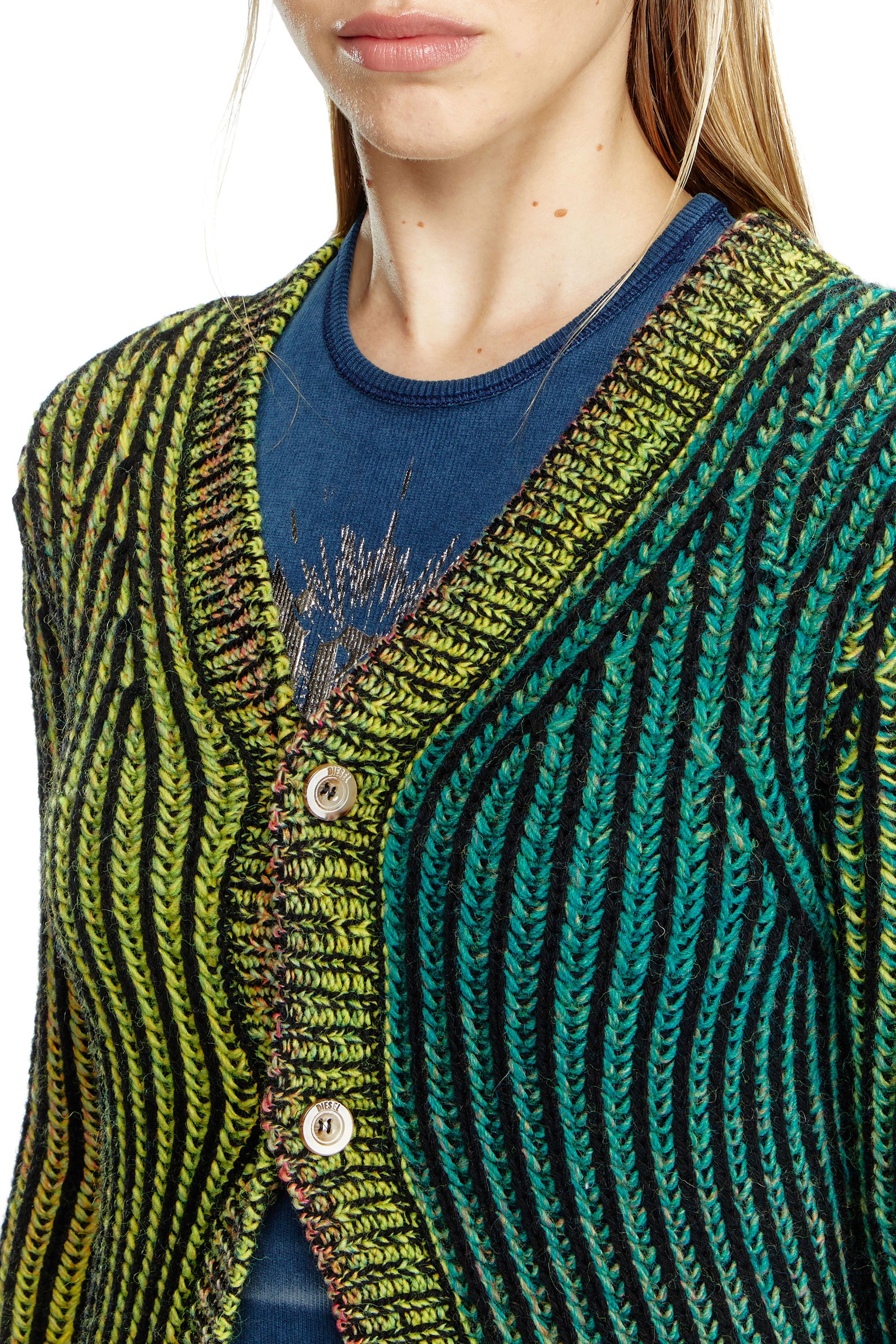 Diesel - M-ORIS, Woman Coatigan in dégradé knit in Green - Image 3