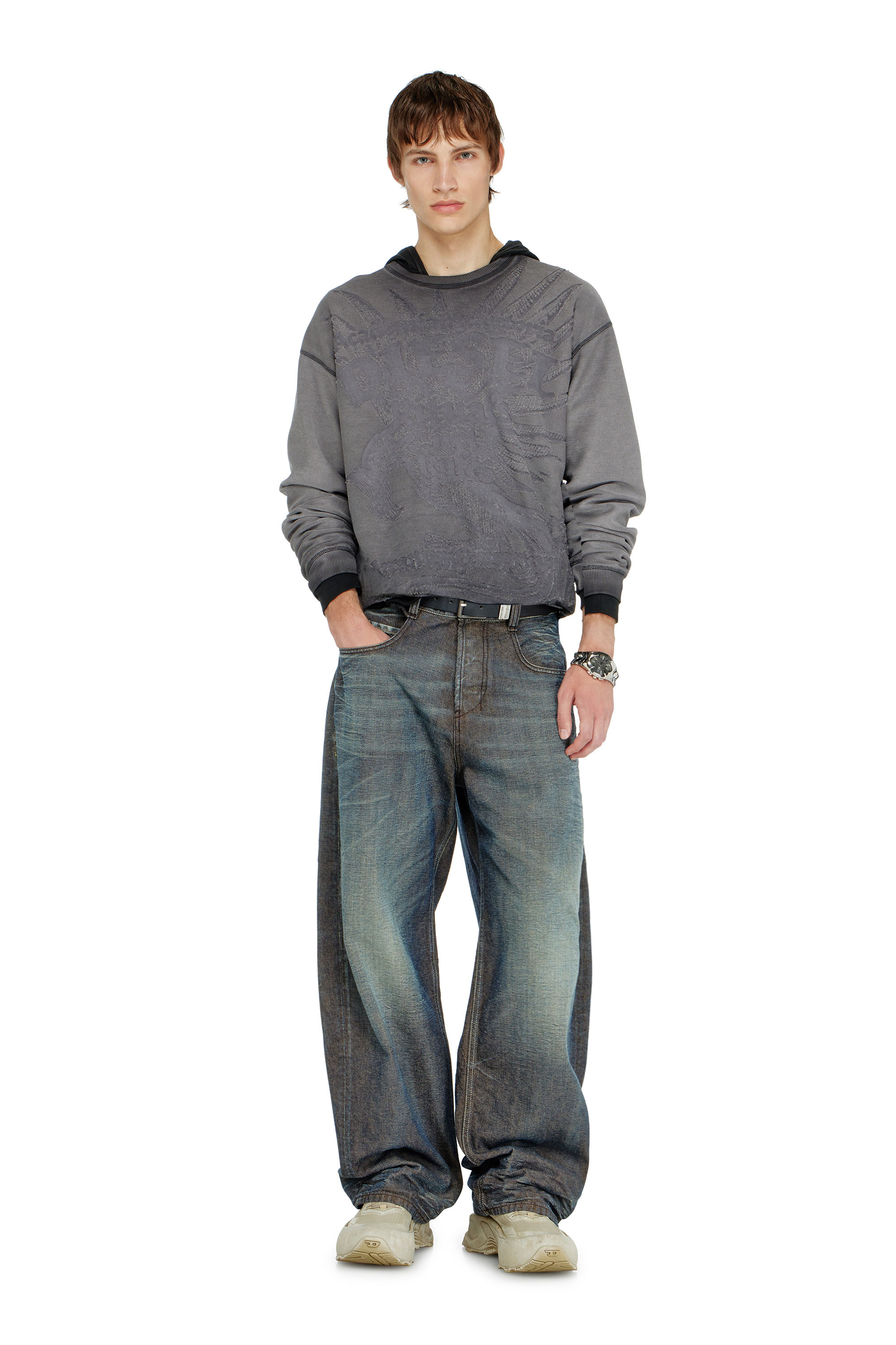 Diesel - S-ARON-RAW, Man's Sweatshirt with d&eacute;vor&eacute; print in null - 2