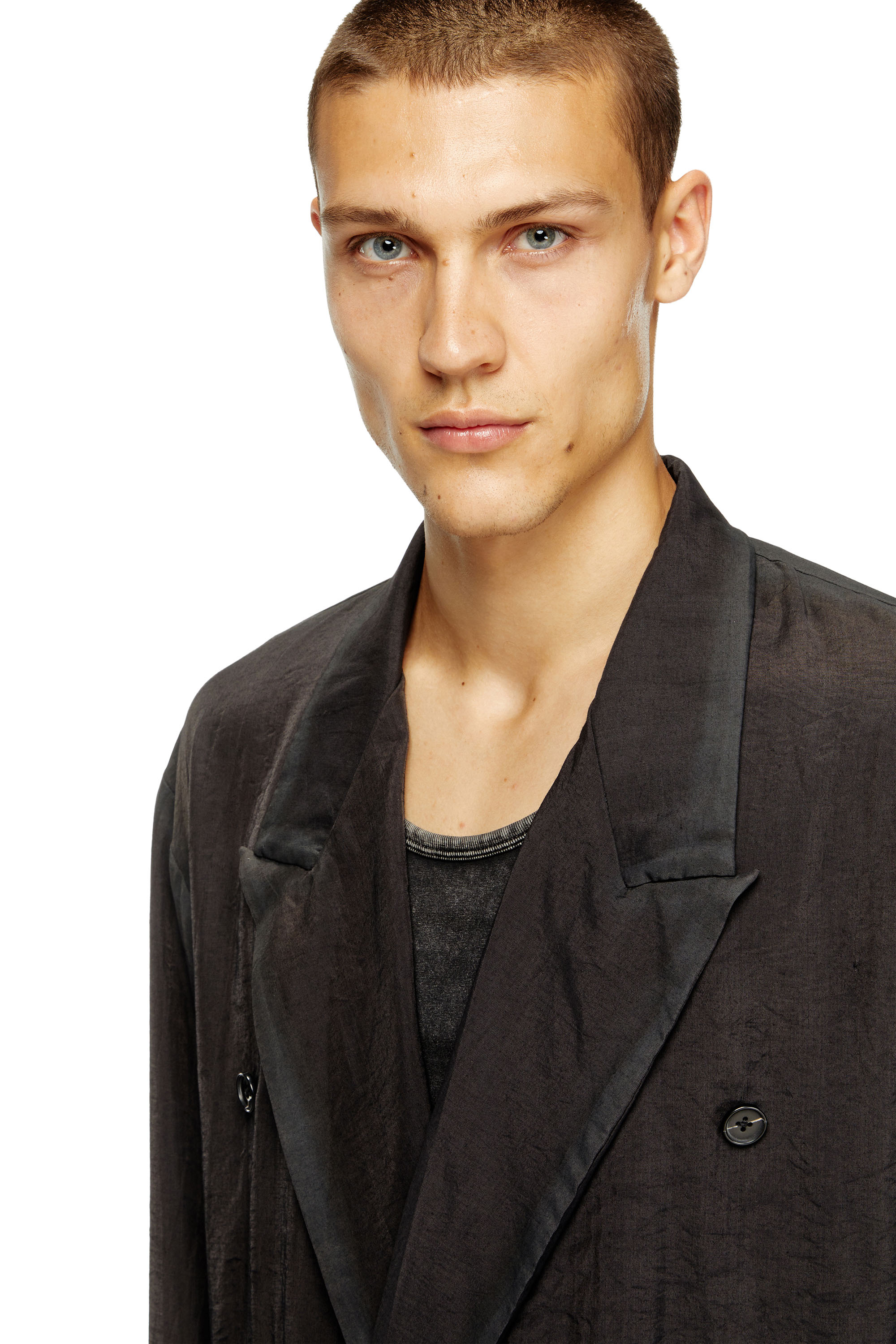 Diesel - J-KEYSERY, Man's Double-breasted blazer in wrinkled shell in Black - 5