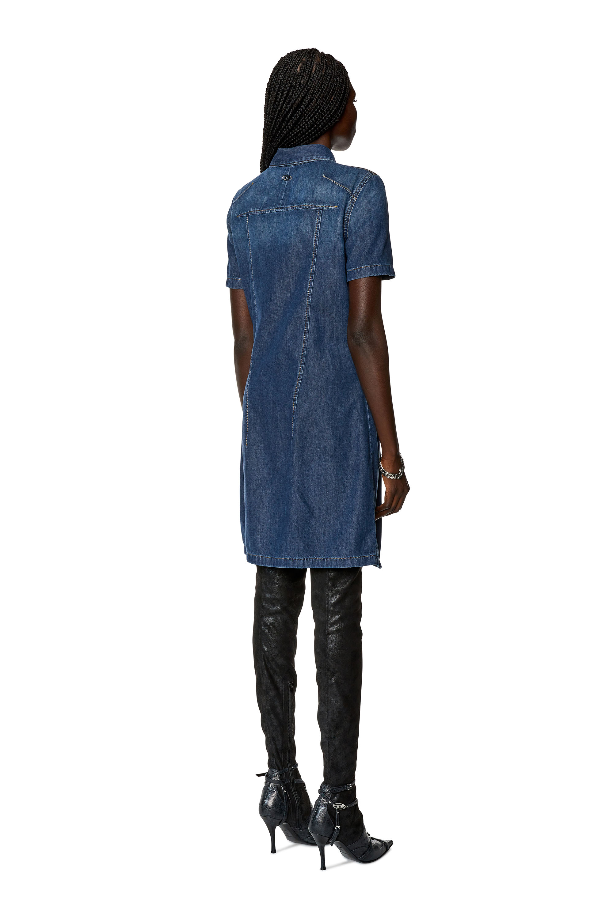 Diesel - DE-SHIRTY, Woman Buttoned shirt dress in stretch denim in Blue - Image 3
