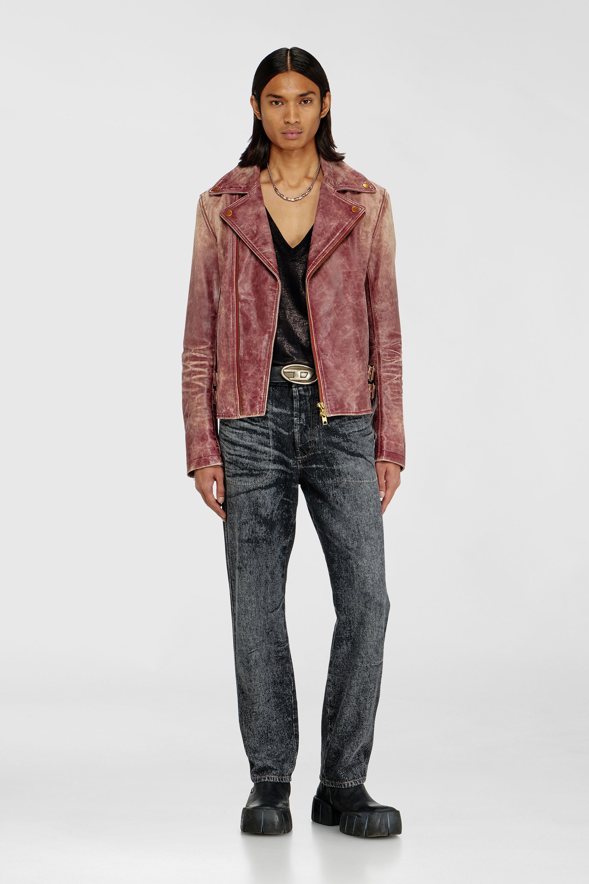 Diesel - L-EON-CJCM, Man's Biker jacket in treated leather in Brown - 2